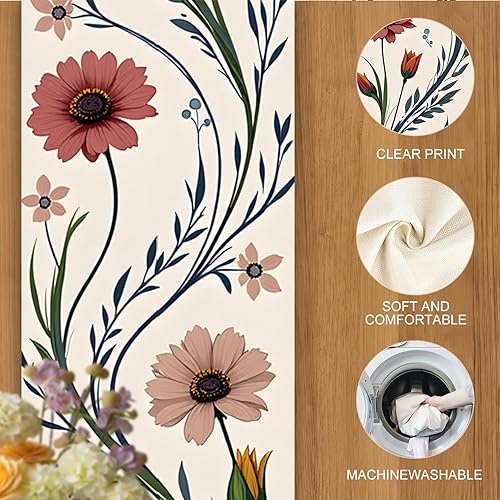 Miniatura 5 de Juego de camino de mesa y manteles individuales elegantes de 7 piezas, incluye 1 camino de mesa y 6 manteles individuales, diseño de flores