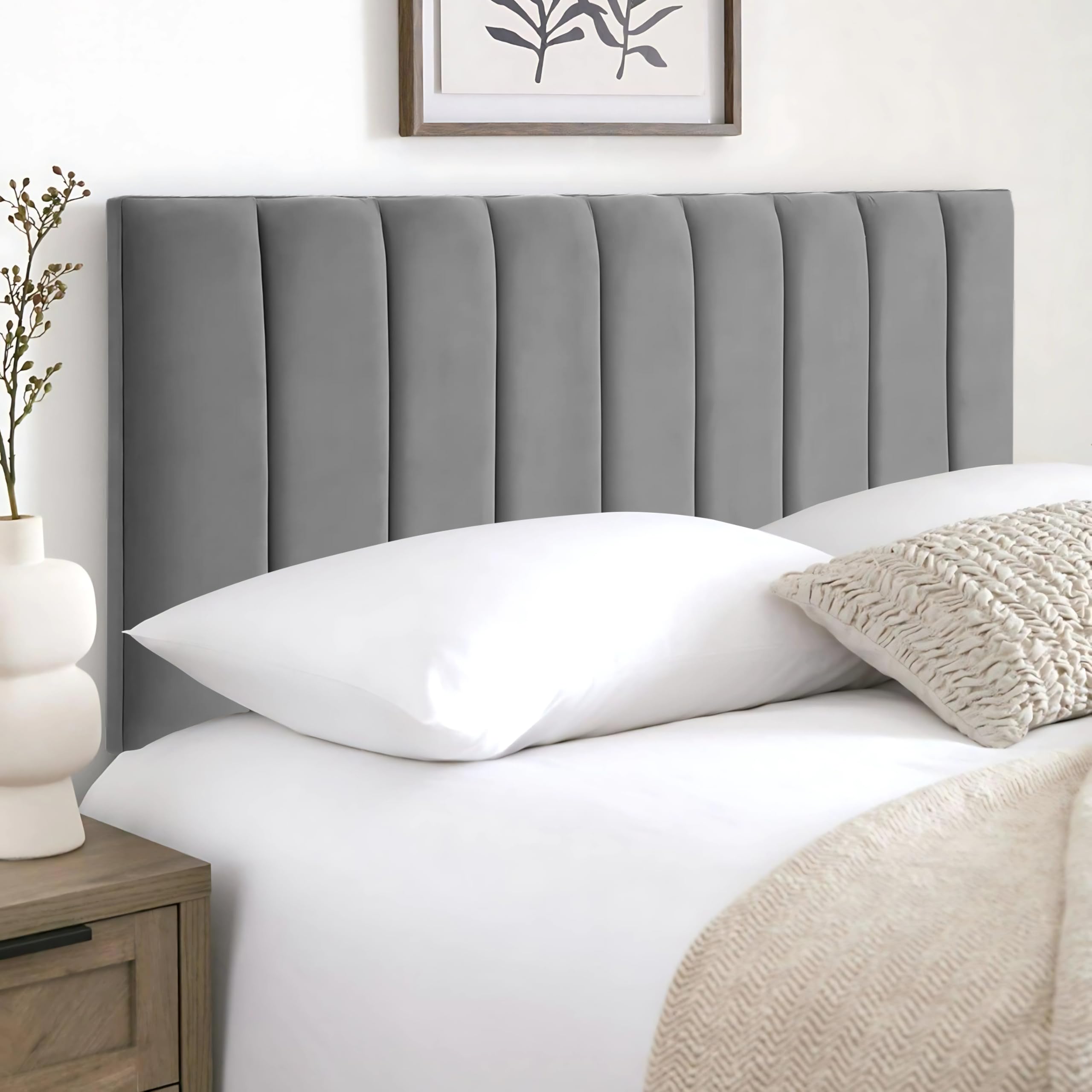 HB-1 Headboards for Beds – 9vp 24'' Divan Bed Headboard – Headboards for Divan Beds, Bedroom & Hotel Furniture, Elegant Soft Plush Fabric Head Board (Grey Plush, 3FT Single) — image 1