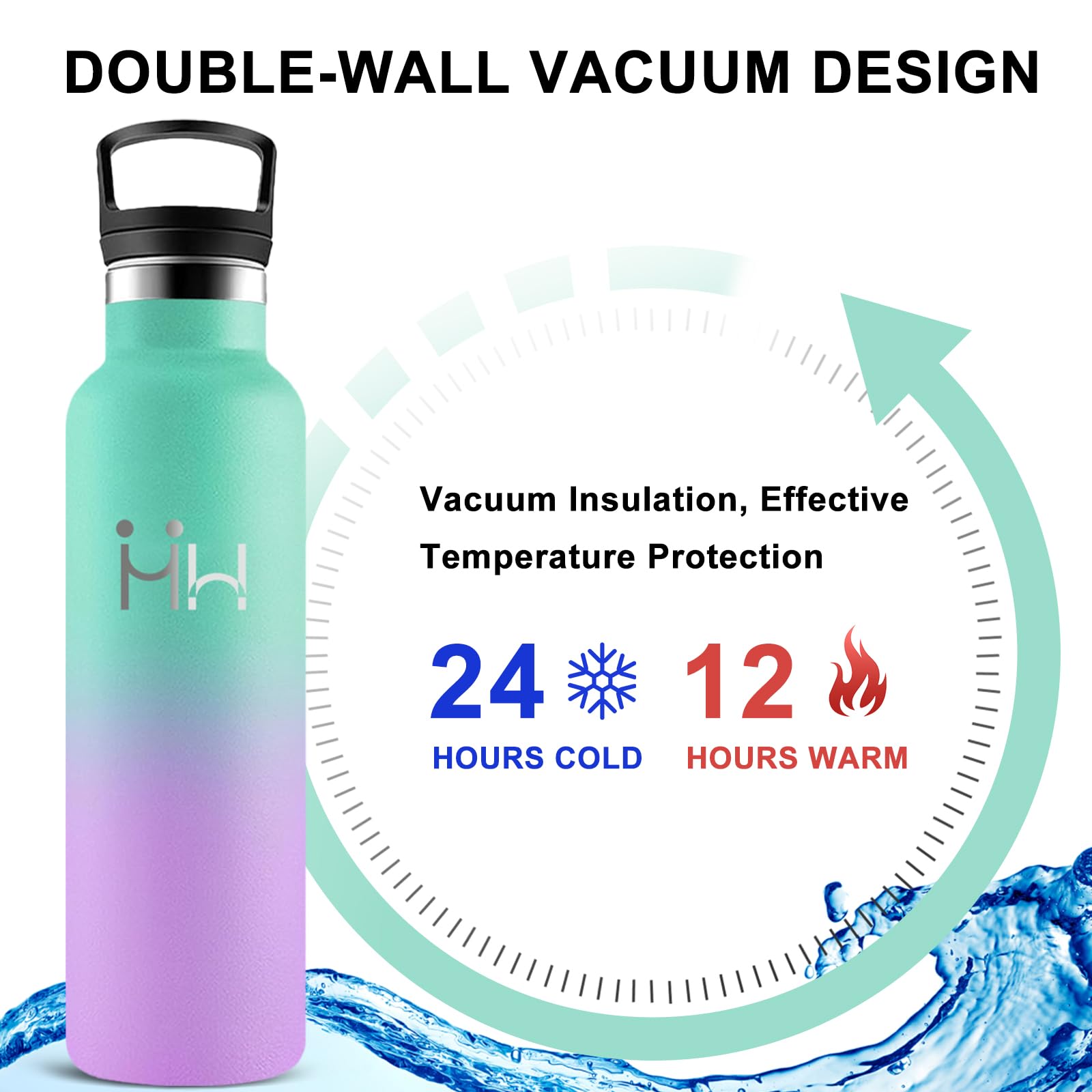 Borraccia, Borraccia Termica 750 ml, Senza BPA, Borraccie con Cannuccia, Senza Perdite, Borraccie Acciaio Inox, Acciaio Inossidabile 18/8, Borracce Metallo per Escursionismo, Campeggio, Yoga, Ufficio