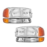 Headlight Assembly, Compatible with Sierra 1500/2500/3500, Sierra 1500/3500 Classic, Sierra 1500/2500 HD, Yukon, Yukon XL 1500/2500, Bumper Headlamp Chrome Housing Amber Reflector