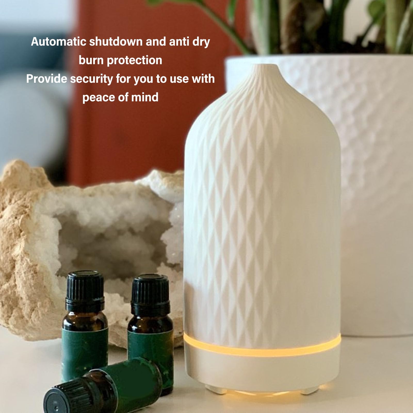 Diffuseur D'huile Essentielle en Céramique, Réservoir D'eau de Grande capacité, Arrêt Automatique, Protection contre les Brûlures à Sec avec Télécommande (Prise UE)