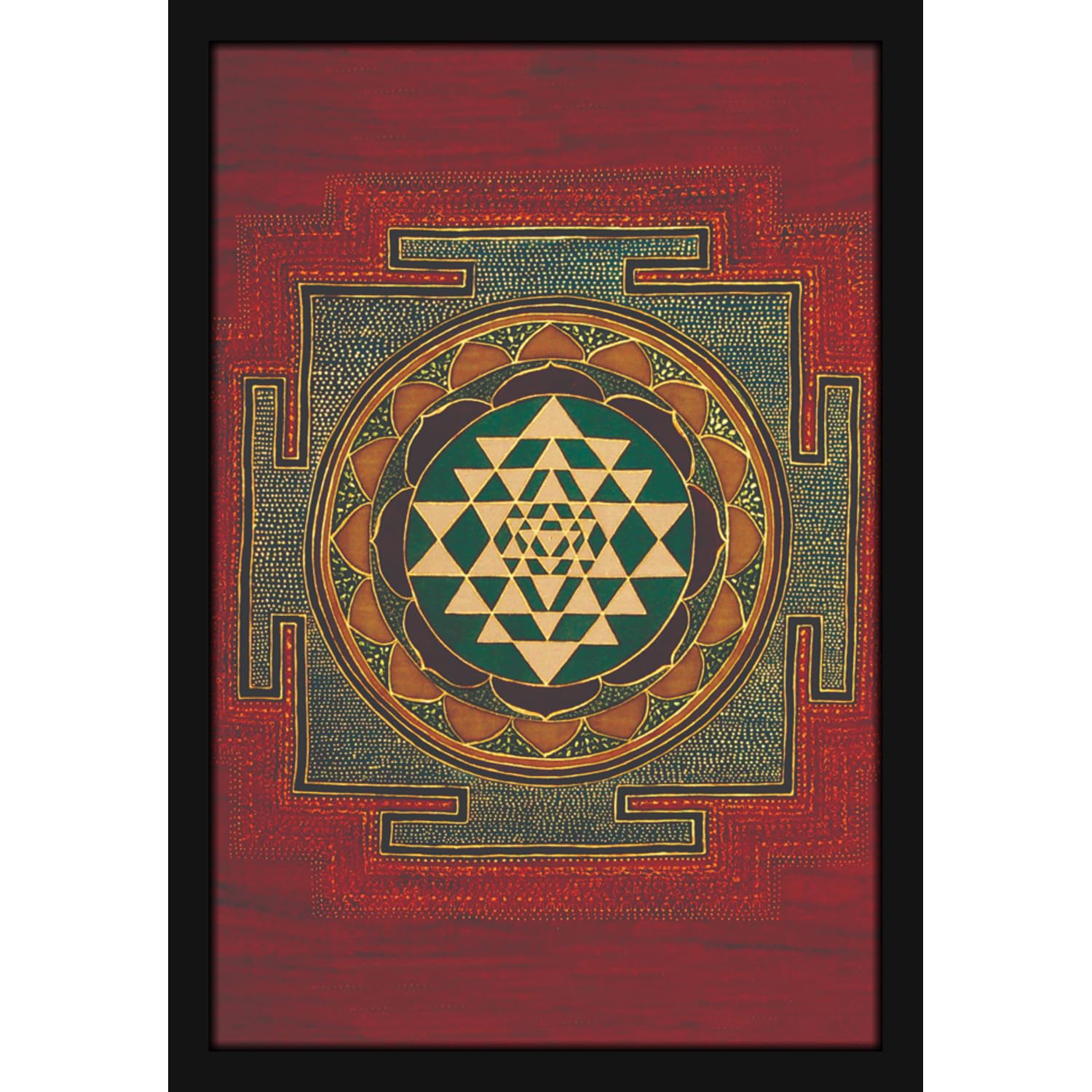 Mad Masters Lucky Charm Mandala Sri Yantra Painting Hanging Photo Frame for Living Room, Bedroom, Home Decor and Wall (MM 2490, 8x12 Inch, Canvas, Without Plexi Glass)
