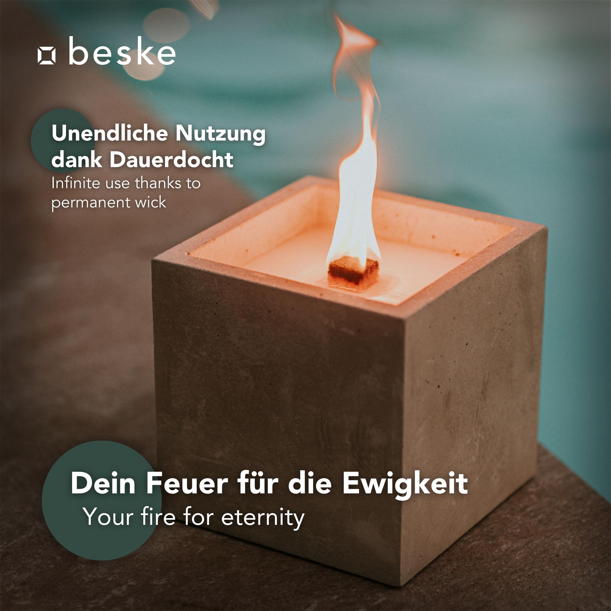 Betonfeuer® - Das Original der Beske-Manufaktur | 3 Betonfeuer im Set | Wiederbefüllbare Fackel | Unendliche Brenndauer | Recycling von Kerzenwachs