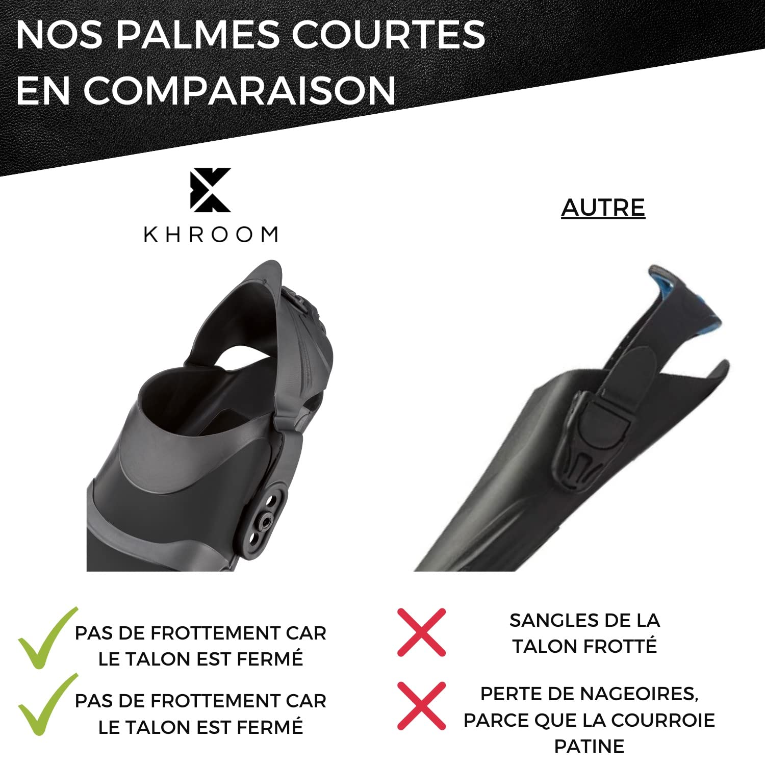 Khroom Palmes de plongée réglables Courtes avec Housse à accrocher Taille 36-47 Palmes Courtes pour la Natation Adultes Femmes et Hommes | Palmes Snorkeling Natation Entraînement