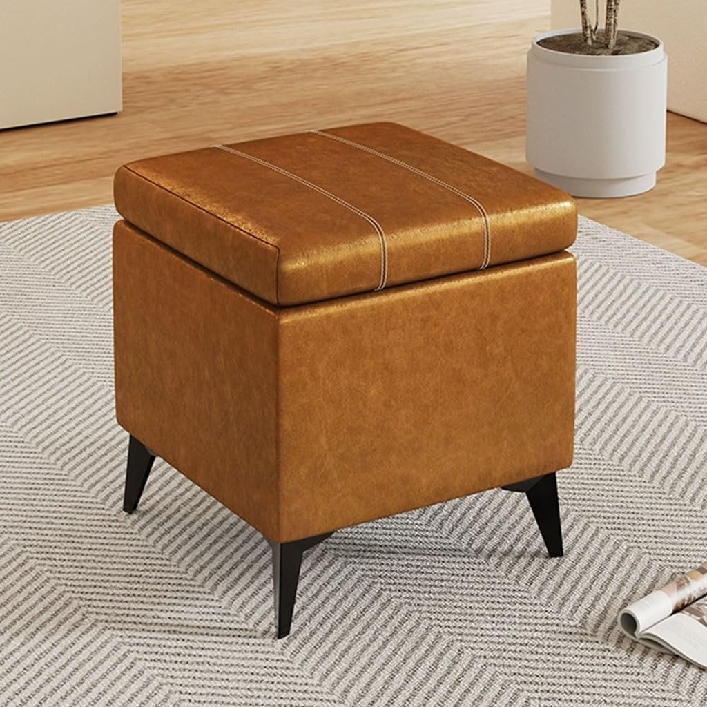 Repose-pieds moderne marron pour salon chaleureux avec assise rembourrée et coffre