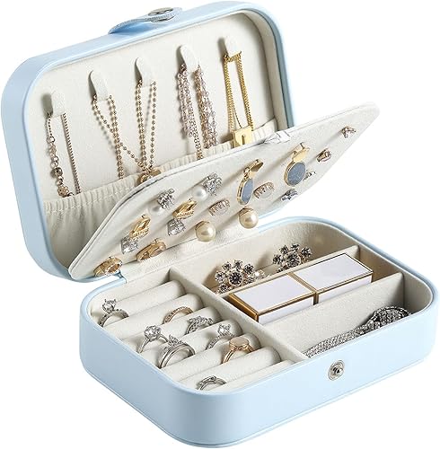 CASEGRACE Joyero para mujer, organizador de joyas de viaje, doble capa, para collares, aretes, anillos, joyero, estuche