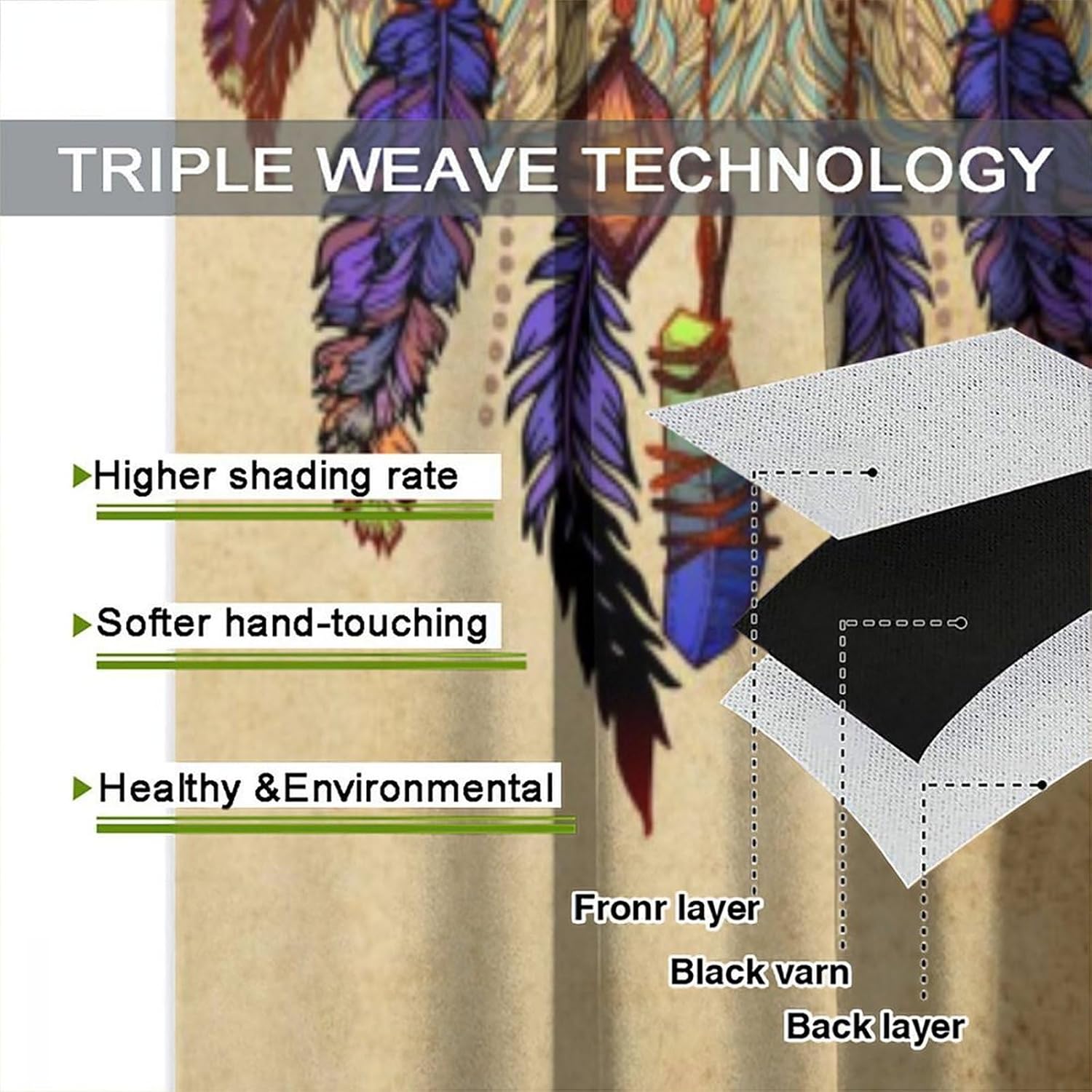 Vintage Feather Curtains for Kitchen,Ancient Colored Dreamcatcher Feather Totem Art of Indian Tribes Window Treatments Print for Girls Bedroom Living Room 42x45in(No Blackout) - Image 5