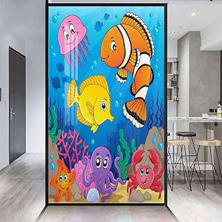 Multicolor Privacy Window Film Decorative Singing Elves with Playing Flute Window Film Privacy Frosted Window Film Static Cling Cartoon Style 35.4Wx59L-inch