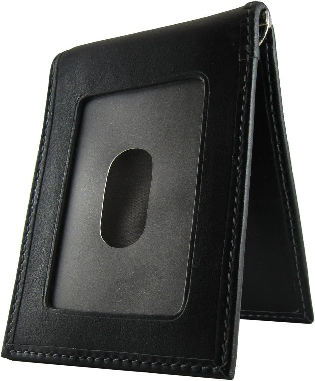 Mens slim wallet with money clip, bi-fold design, ID window & exterior pocket