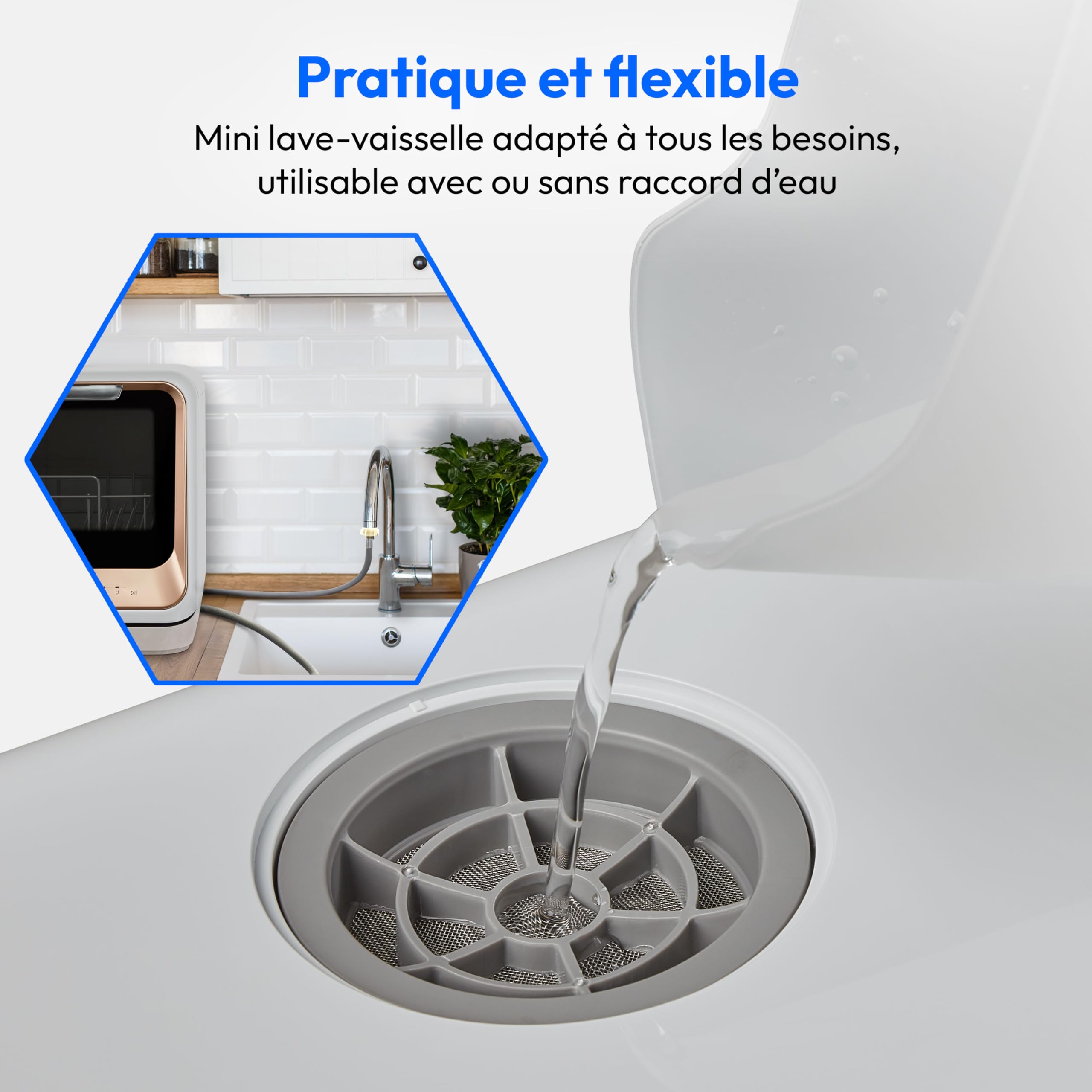 MEDION Mini lave-vaisselle DWT20 (lave-vaisselle de table, lave-vaisselle, 2 couverts, fonctionne avec/sans raccordement à l'eau, 6 programmes de nettoyage, biberons, départ différé, pose libre) or