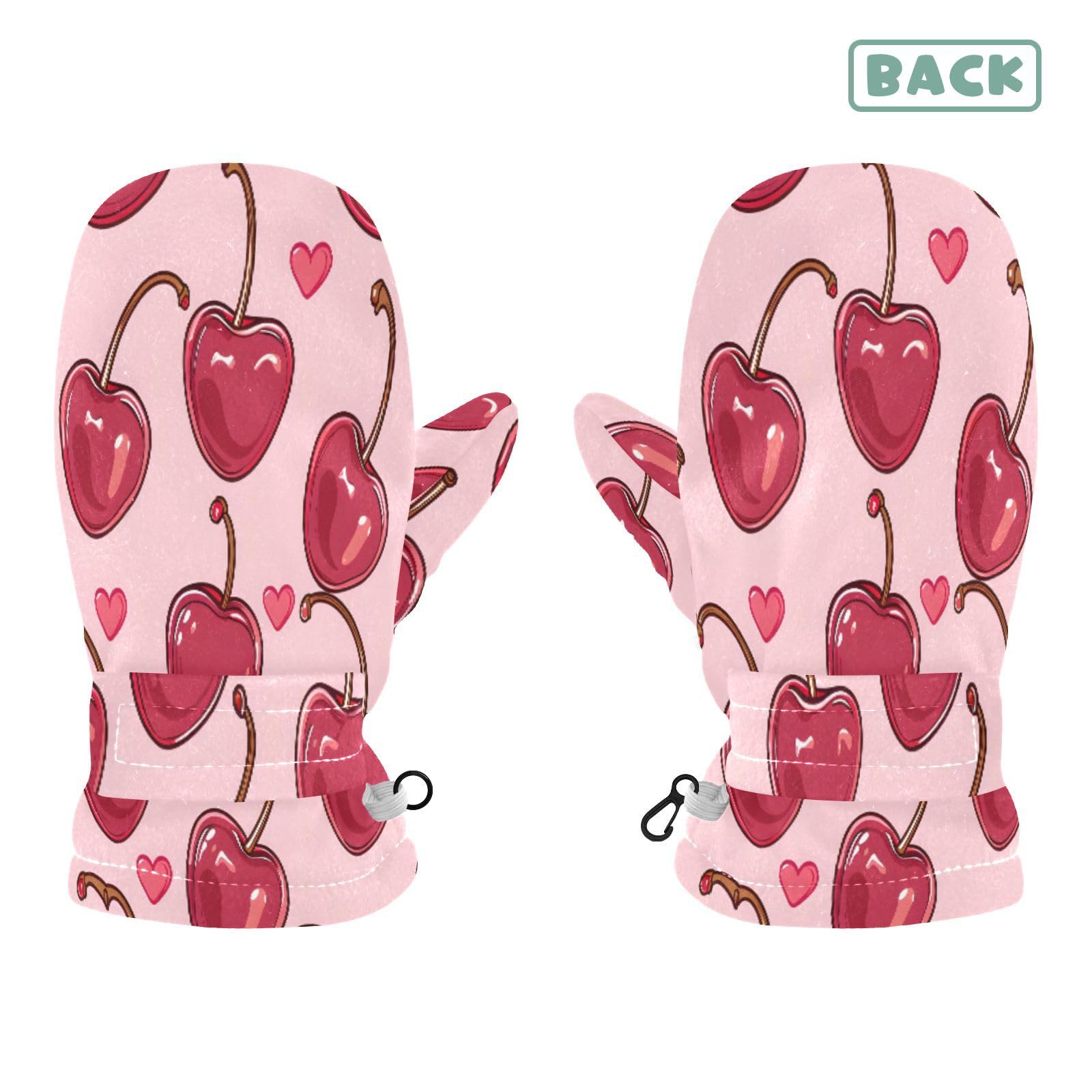 Kid's Winter Gloves Children Warm Gloves Cherries Hearts for Boys Girl Age 4-6 Years