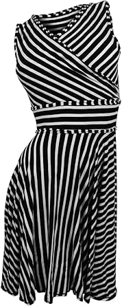 Max Studio Women's Black White Stripe Flared Dress at Amazon Women’s