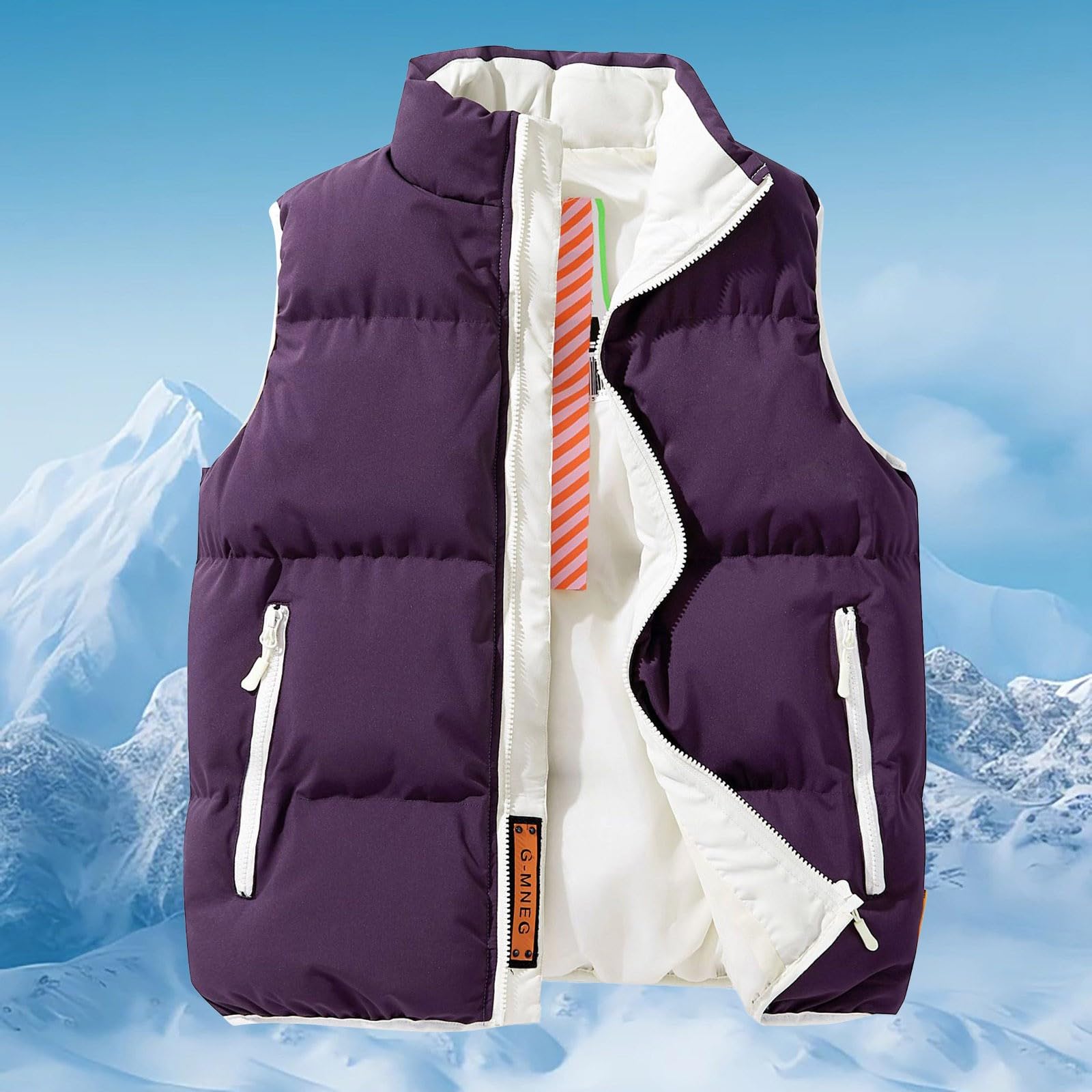 Generisch Chaleco acolchado para hombre, cuello alto, chaleco de plumón, chaleco de invierno ligero, chaleco de transición fino, chaleco de trabajo cálido, chaleco deportivo con forro, bolsillos
