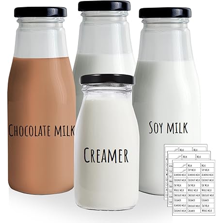 Glass Milk Bottle with Lid - Reusable Milk Container For Refrigerator