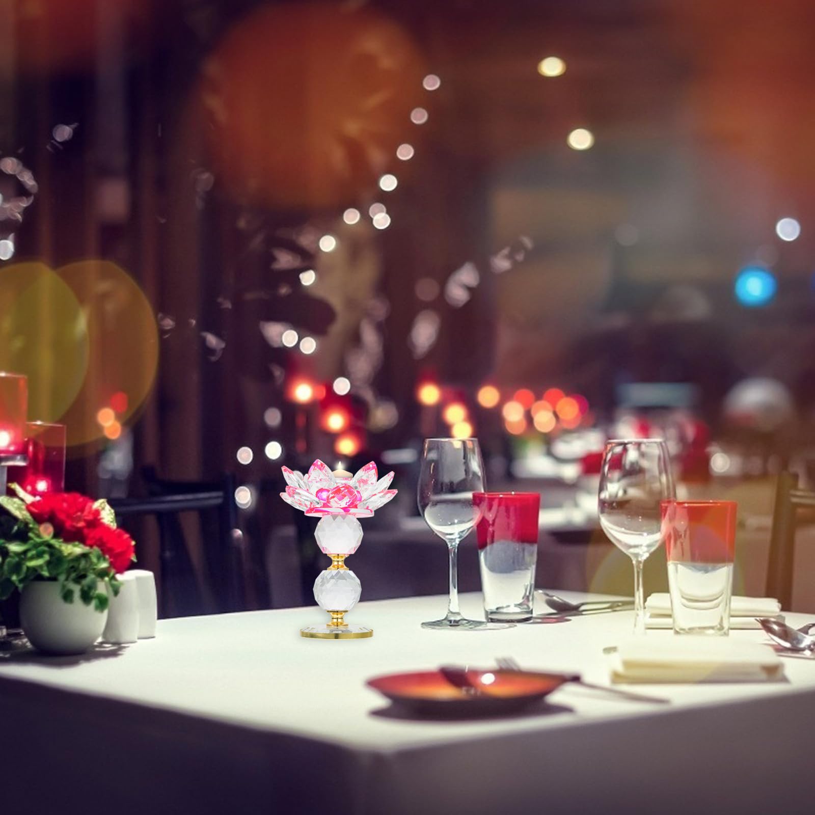Candeliere di Loto in Vetro Cristallo Rosa Elegante per Decorazione Casa e Porta Candele Funzione Contenitore per Particelle di Cera per Ambienti Buddisti