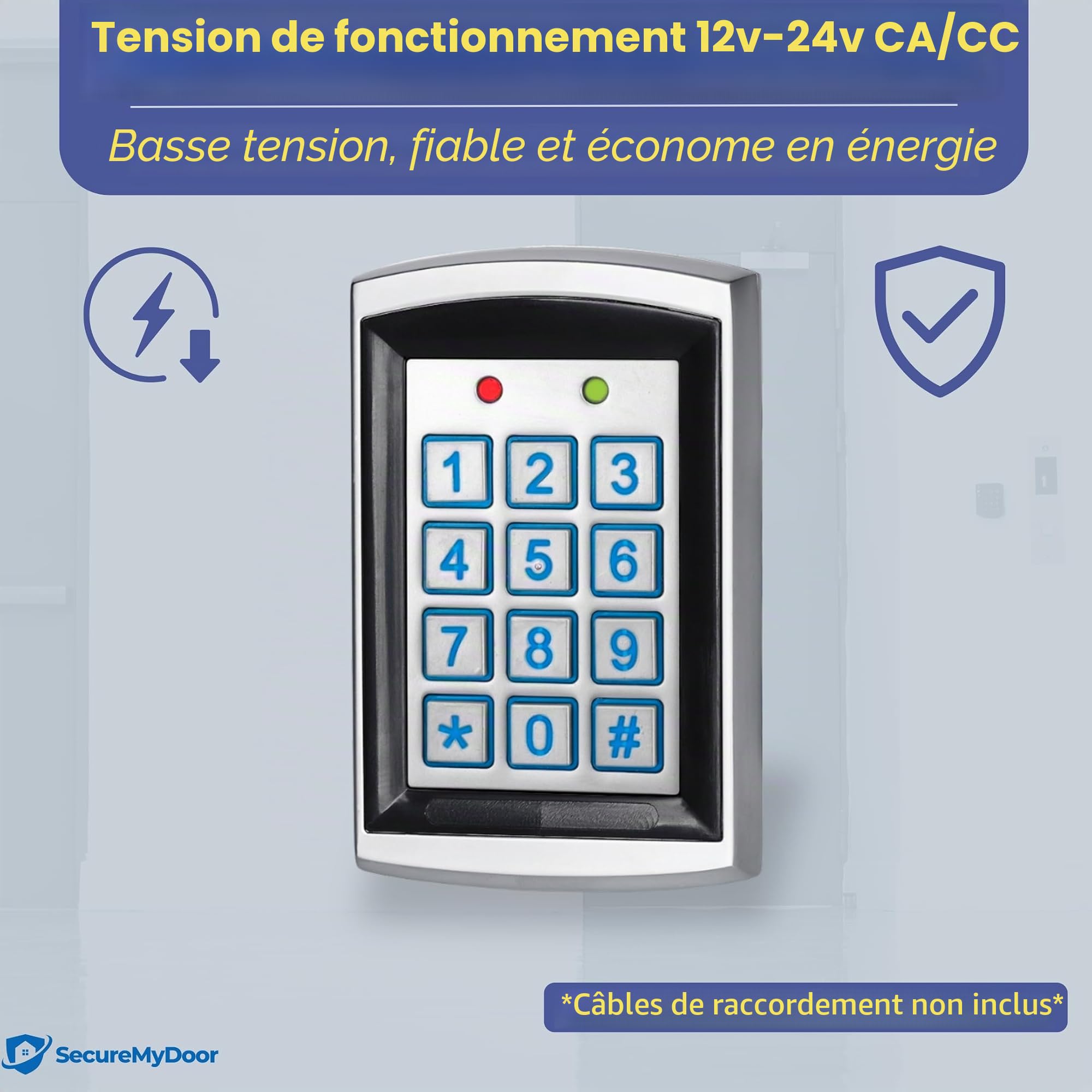 Clavier de contrôle d'accès de proximité pour intérieur et extérieur, 12-24 V, aluminium moulé sous pression, peut contenir 1000 cartes et broches, touches rétroéclairées, IP65 résistant