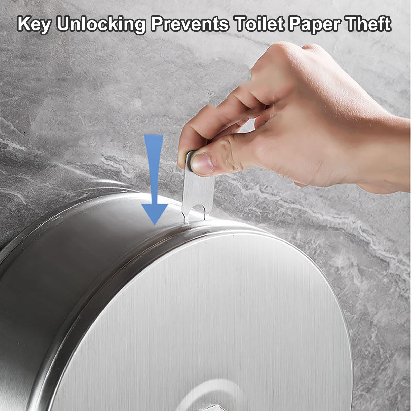 Dispensador de papel higiénico comercial de acero inoxidable con bloqueo antirrobo, soporte de pared, dispensador de rollos de papel para baños e instalaciones públicas (negro)