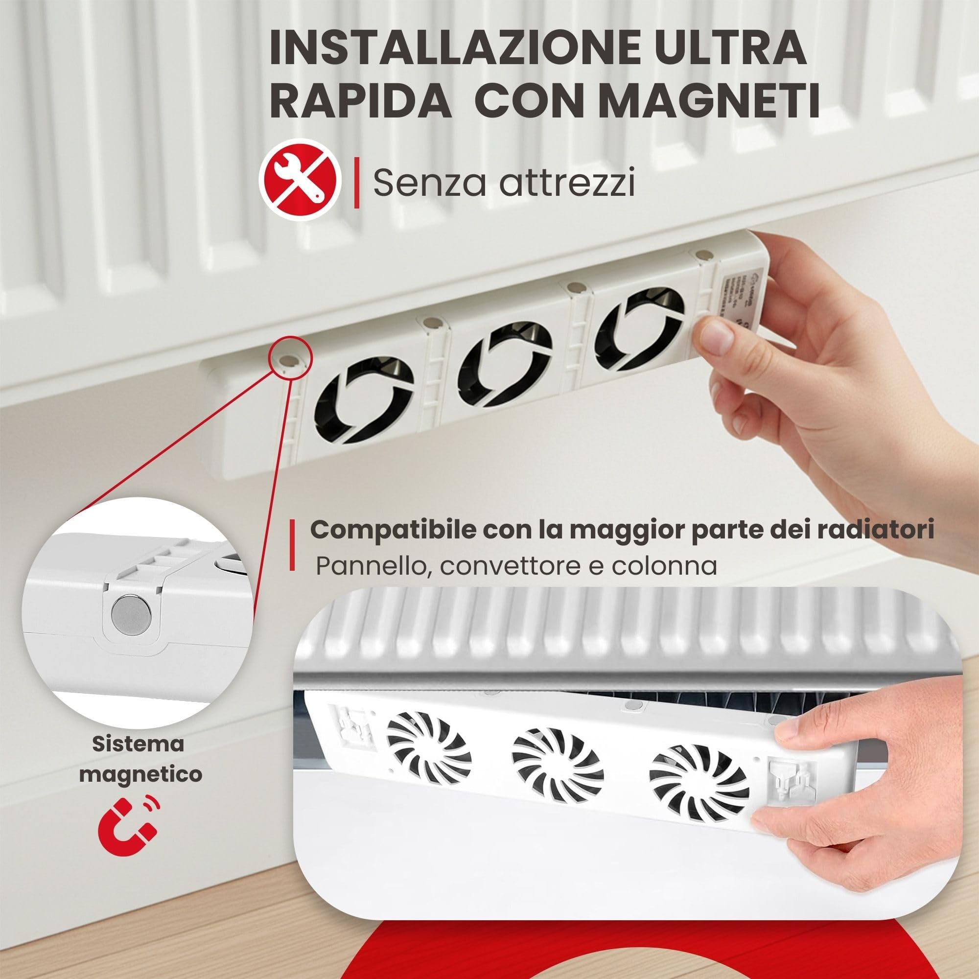 GOLDMAN SERVICE Ventilatore per termosifone intelligente, set doppio, termostato automatico, silenzioso, basso consumo, 3,6 W, distribuzione rapida del calore per radiatore di riscaldamento