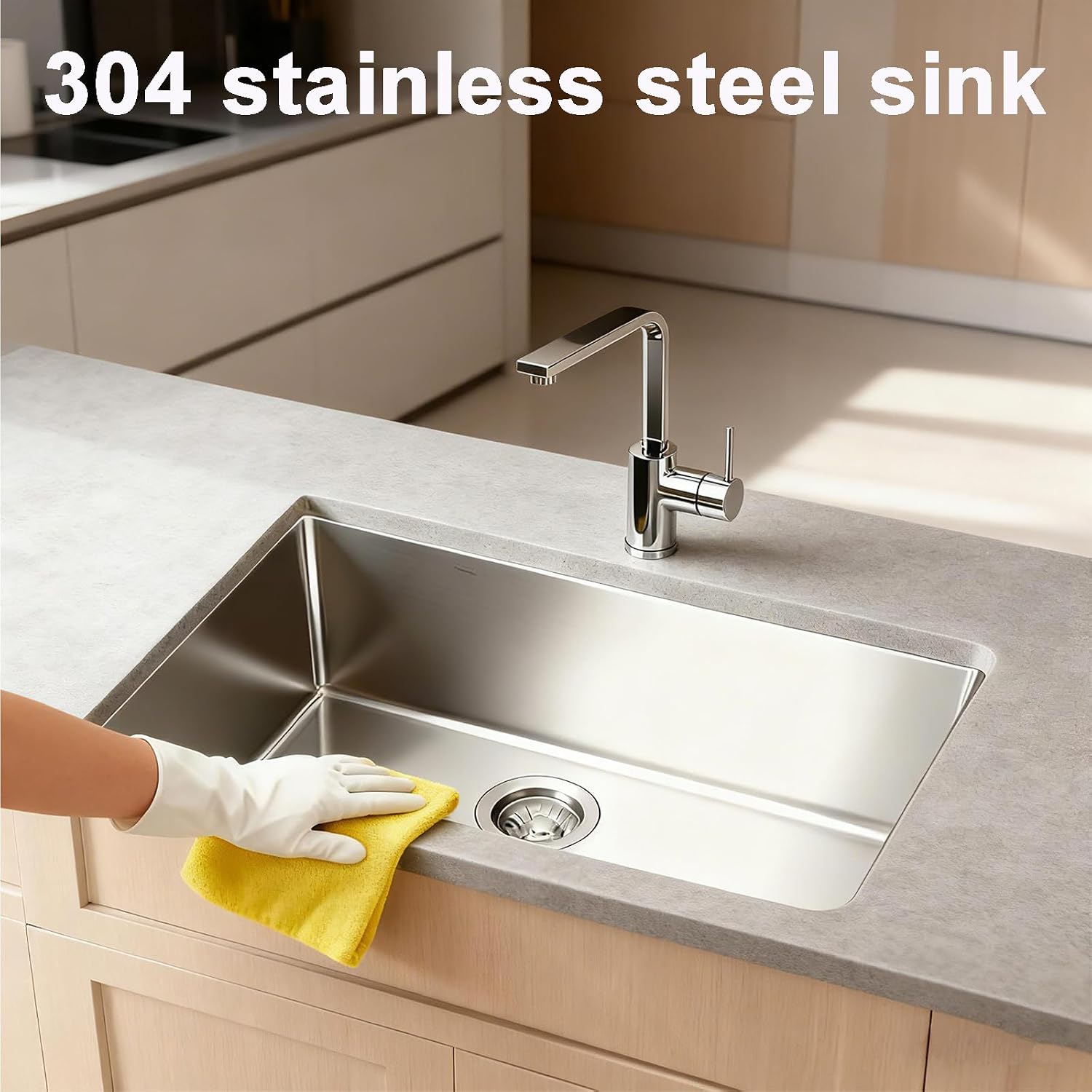 Kitchen Sink 30x18 Inch Undermount Sink 304 Stainless Steel 16 Gauge Single Bowl 9" Deep Handmade Kitchen Sinks Set with Accessories