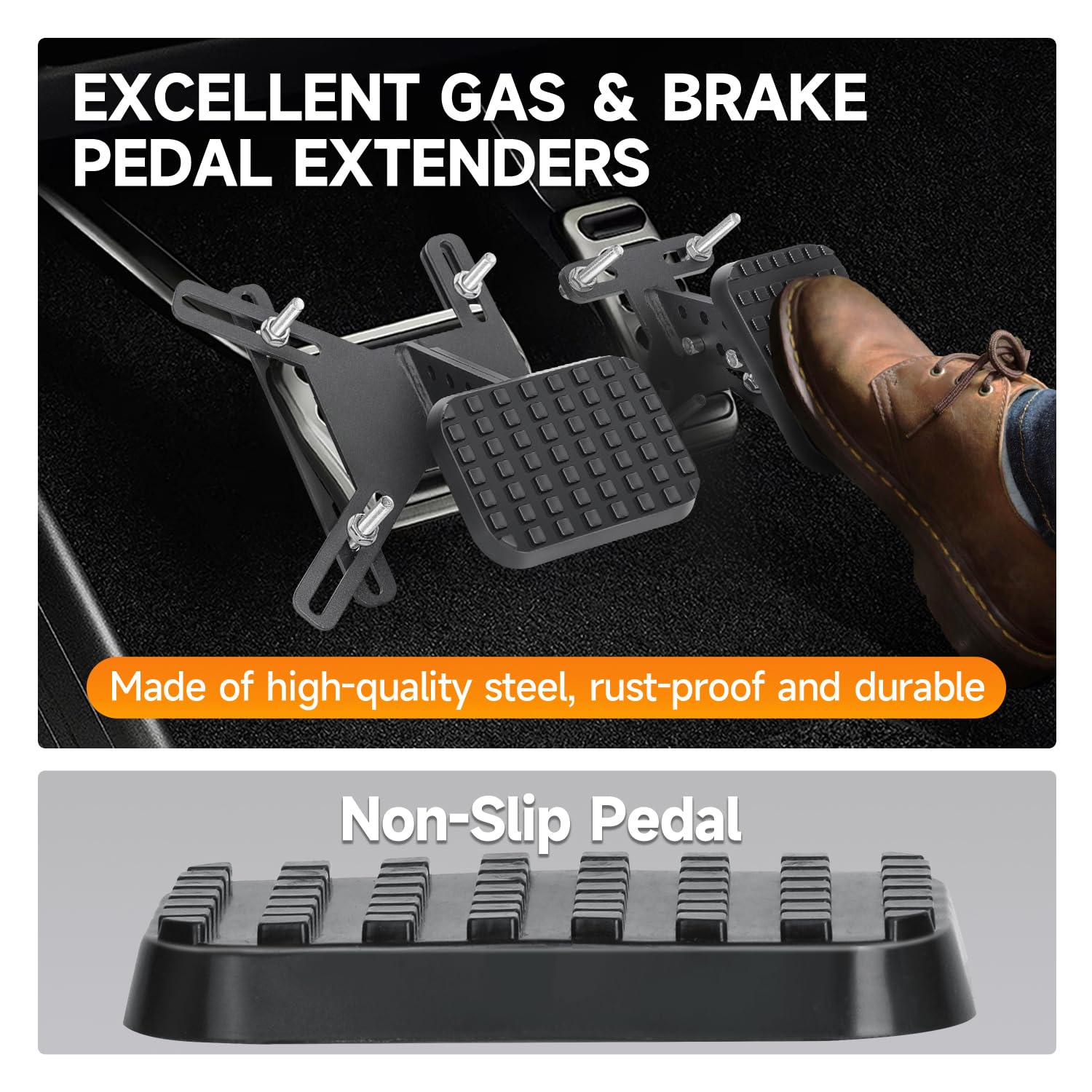 NIHAO Adjustable Gas and Brake Pedal Extenders, Steel Anti-Slip Pedal Extenders for Short Drivers People Driving Cars, Go Kart, Toy Cars, Golf Carts