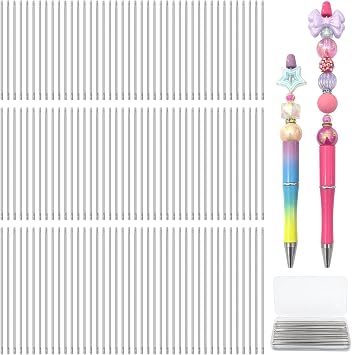 100 Pcs Pen Extenders for Beadable Pens Bulk - Mixed 3 Sizes Stainless Steel DIY Beaded Pens Extender Rods with Blank Metal Bars Replacement, Office Accessories & Craft Gifts for Teachers