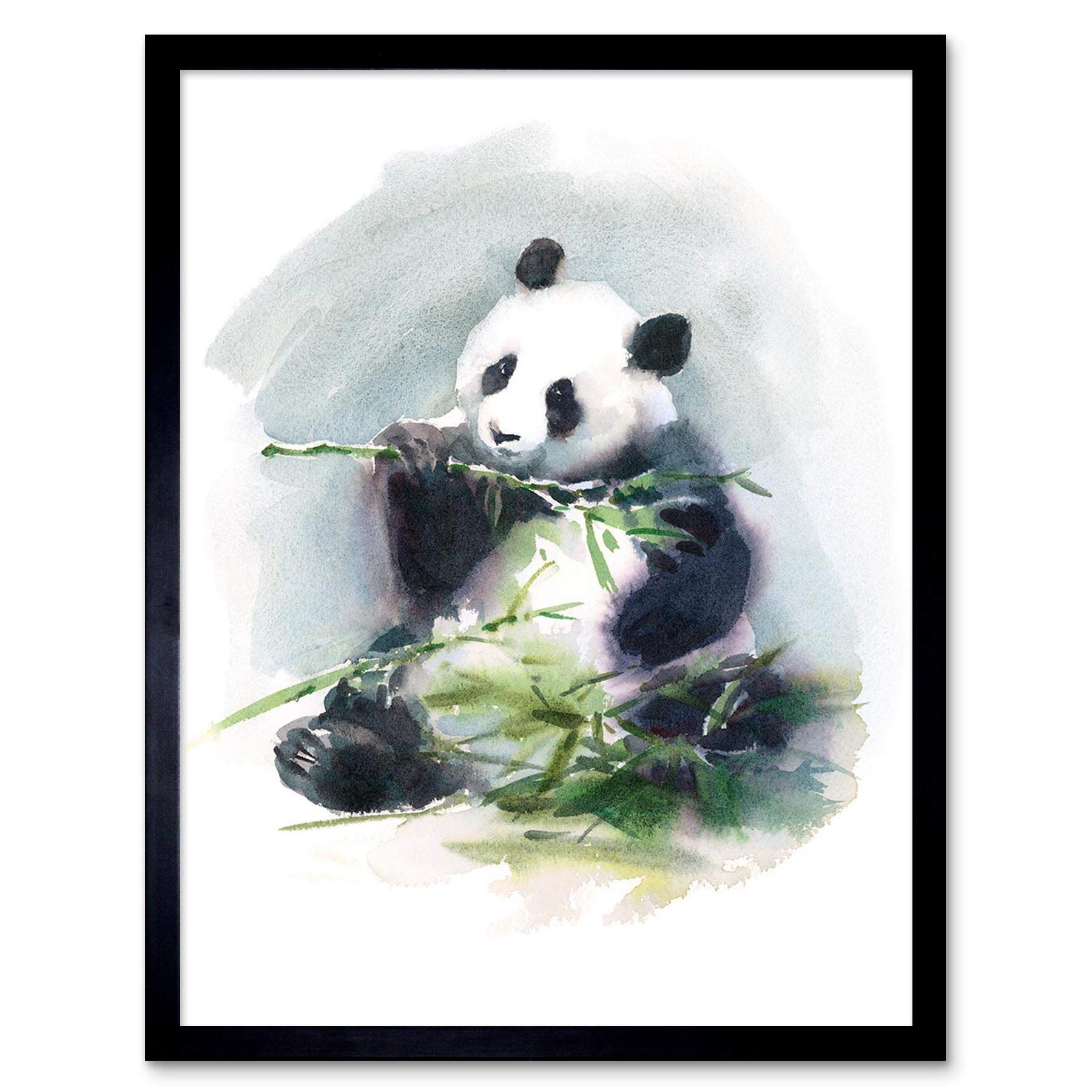 Wee Blue Coo Panda Eating Watercolour Art Print Framed Poster Wall Decor 12X16 Inch