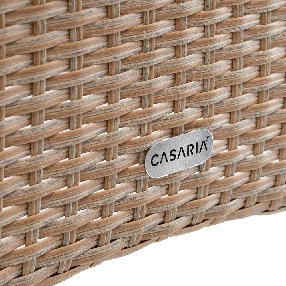 CASARIA® Mesita de Centro Poliratán 50x50x45cm Carga hasta 80Kg Mesa Auxiliar Jardín Ajustable en Altura Tablero Vidrio Resistente Intemperie Crema