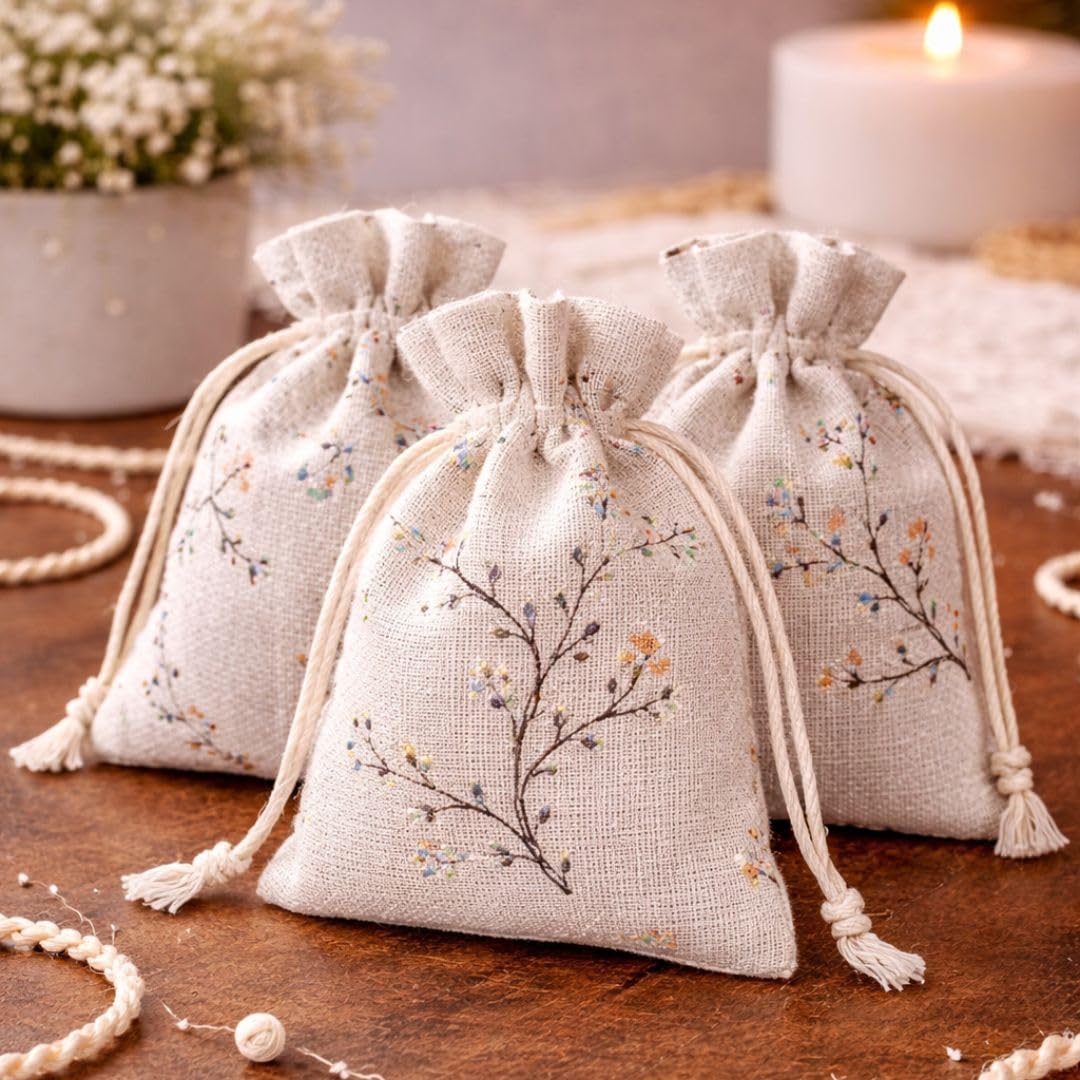 SATYAM KRAFT 10 Pcs Jute Potli Bags for Wedding, Return , Festive Gifting | Eco-Friendly, Handmade Drawstring Bags for Jewelry, Sweets, Dry , Party Favors | Reusable & Biodegradable (Pack of 10) (color 1)-image-45