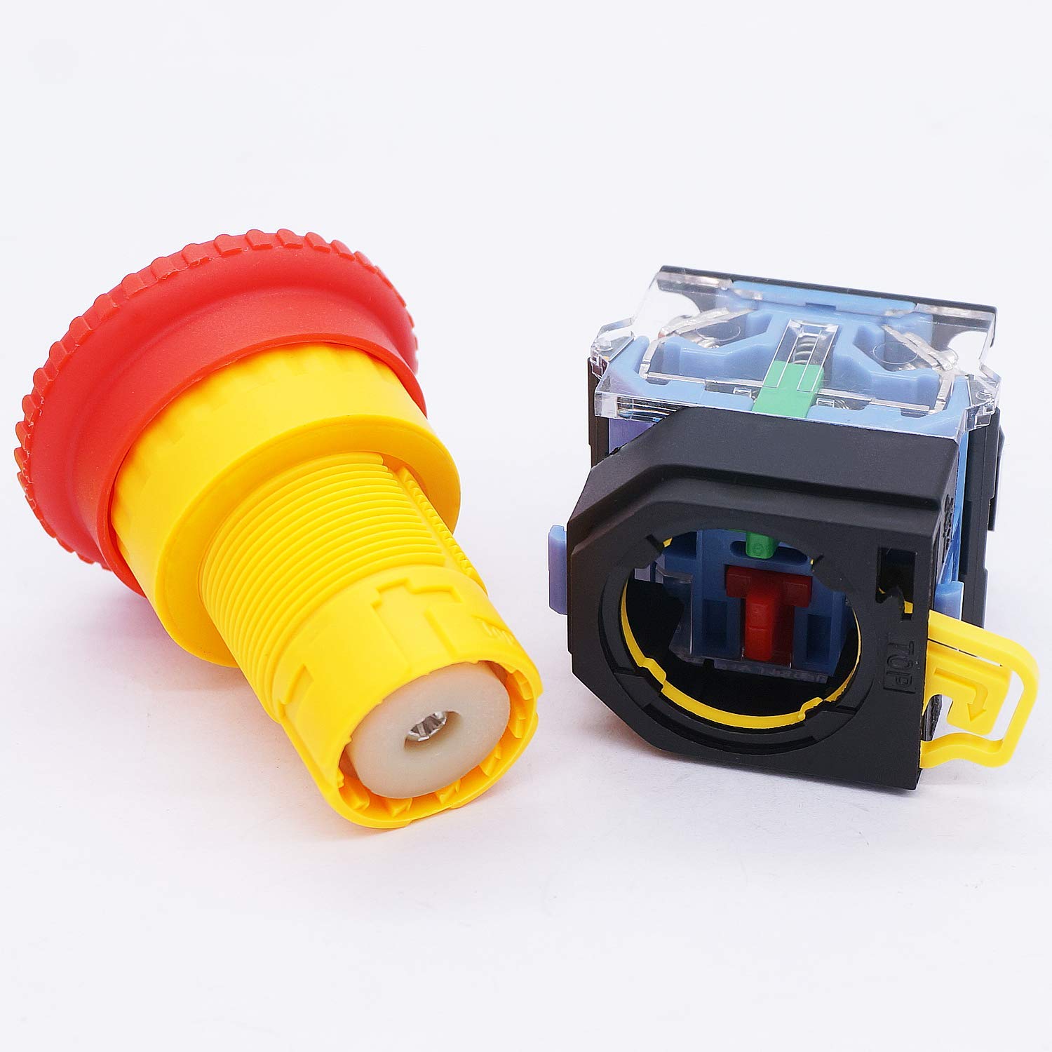 Taiss Interruptor de emergencia, botón verde, seta roja, interruptor de presión de bloqueo, 440 V, 10 A, 1NO 1NC, caja HZ-11ZS-G