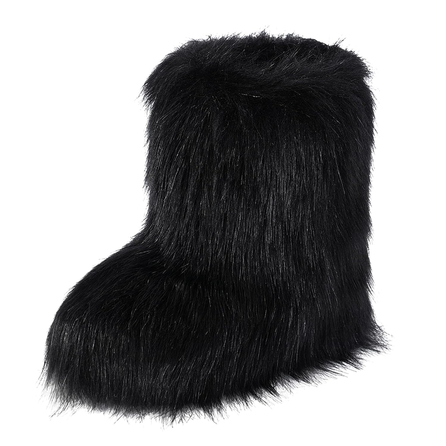 ipx Furry Faux Fur Boots for Women Fuzzy Fluffy Mid Calf Round Toe Snow Boots Womens Fashion Comfy