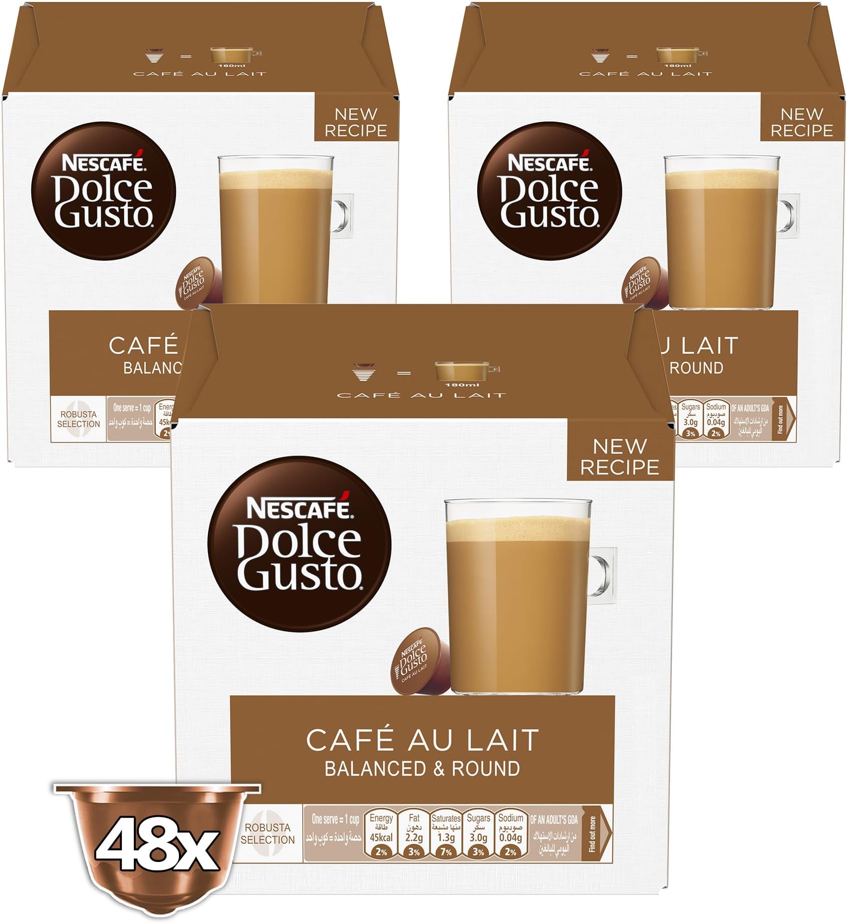 Nescafe Dolce Gusto Cafe Au Lait Coffee Capsules (48 Capsules)