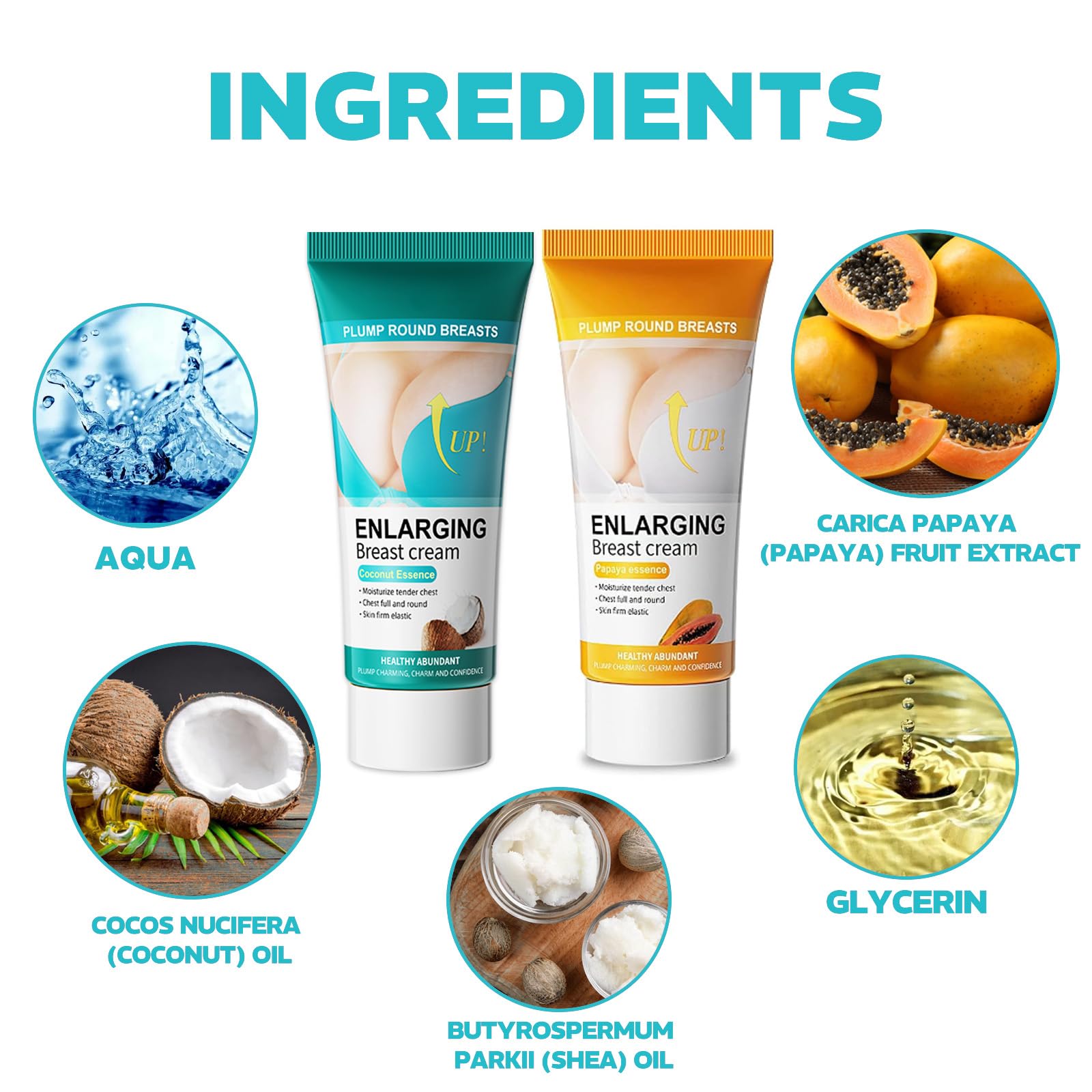 Coconut & Papaya Essence Breast Enlarging Cream, 2 x Juego de crema para el cuidado de los senos (60 g), crema de cuidado reafirmante con papaya y coco, fórmula natural para contornos femeninos