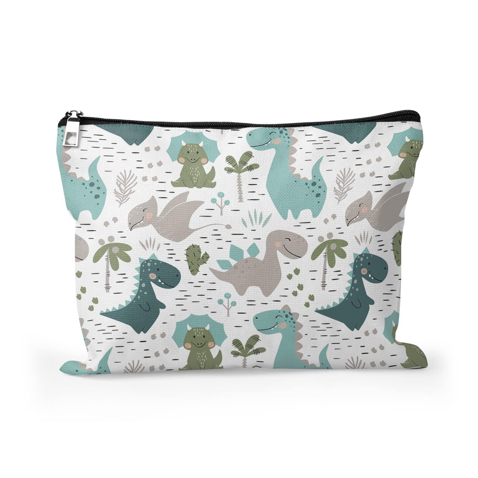 Cafl Cute Dinosaur Makeup Bag Dino Make Up Bag Zipper Cosmetic Pouch Large Toiletry Bag Travel Linen Make Up Organizer for Purse for Women 10×8Inch