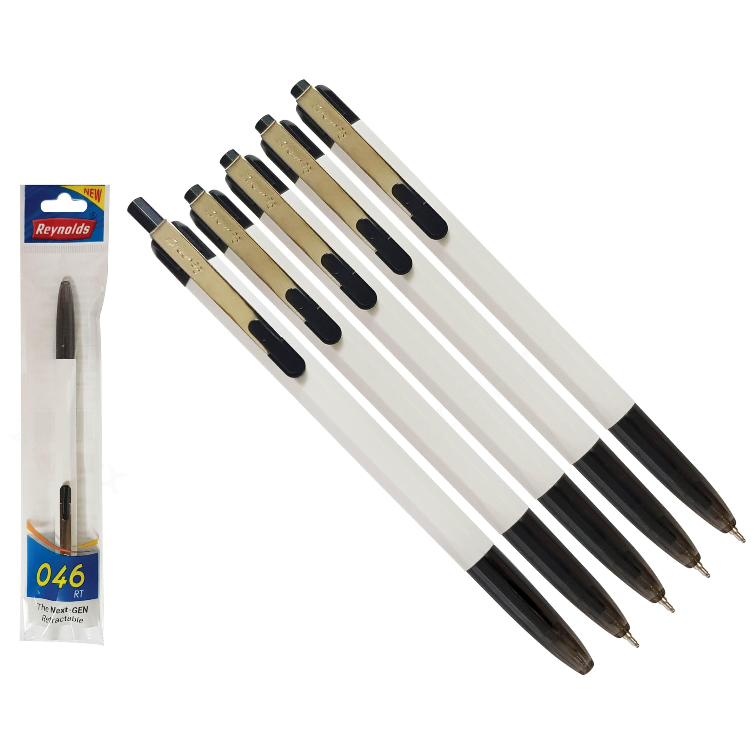 BLACK Ballpoint Pens, Retractable, 0.7mm Fine Point, Pack of 5, Newell-ZF 046-RT Ball Pens, School Office Home Everyday Use, ZOFAX Black Ball Pen