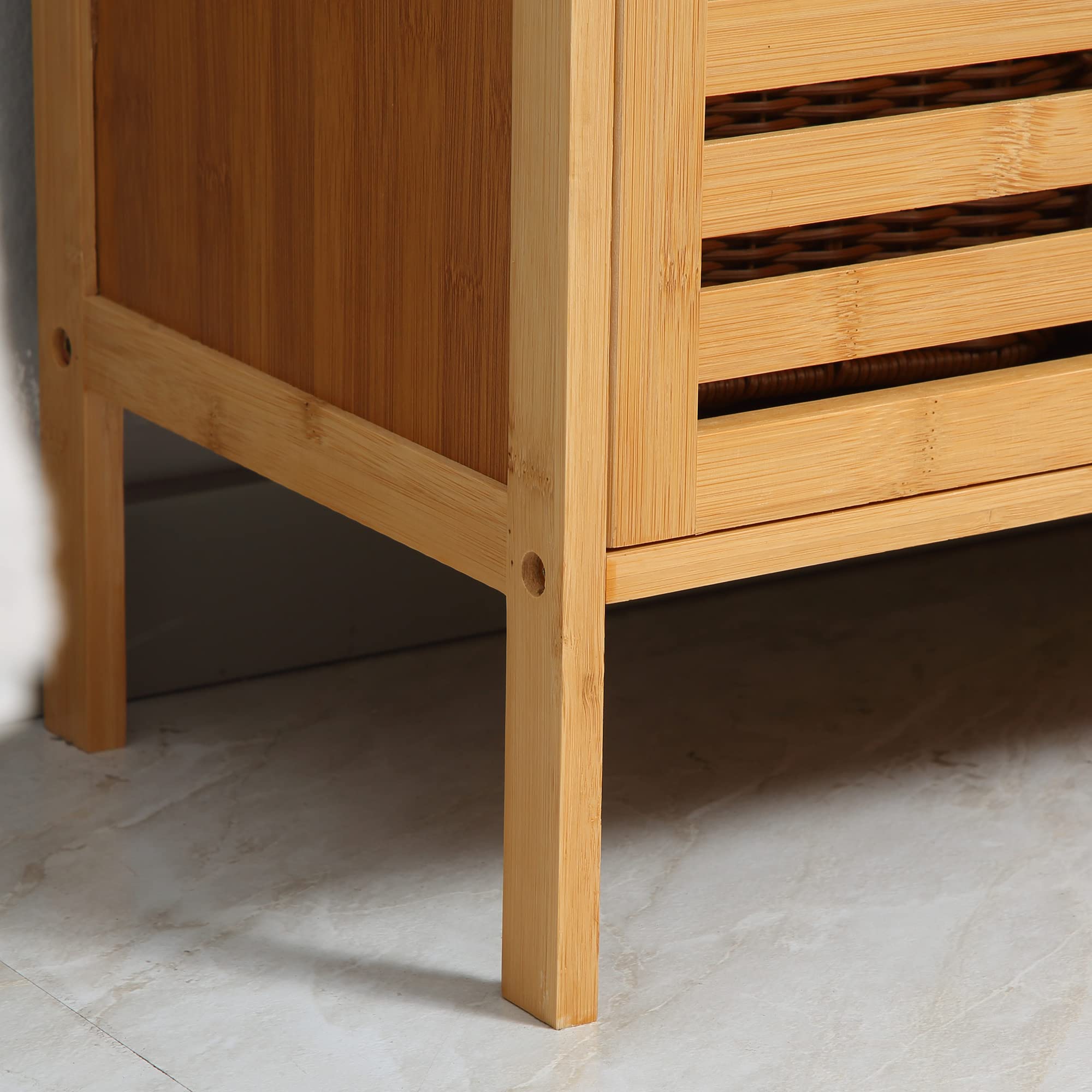 kleankin Mobile sottolavabo, Mobile da bagno in bambù, Naturale | Autoportante, 2 porte a doghe