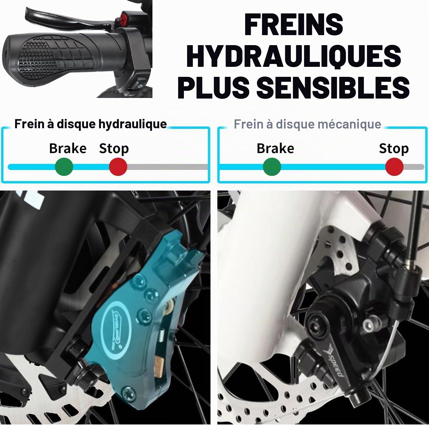 Vélo électrique pour Adultes, 26 * 4 inch Fat Tire 48V 17.5Ah Batterie Amovible autonomie 50KM-70KM vélos électriques, 21 Vitesses, Suspension Avant, Frein à Disque hydraulique