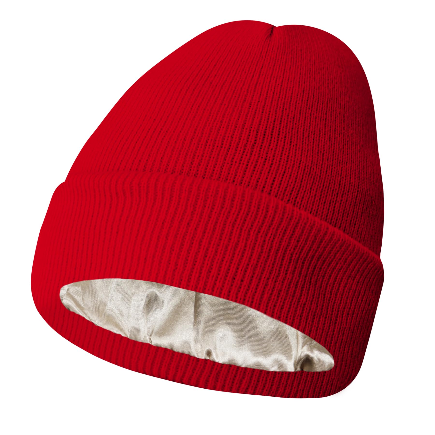 PFFY Satin Lined Knit Cuffed Beanie Hat Silk Lining Slouchy Warm Hats Winter Beanies Gift for Women Men