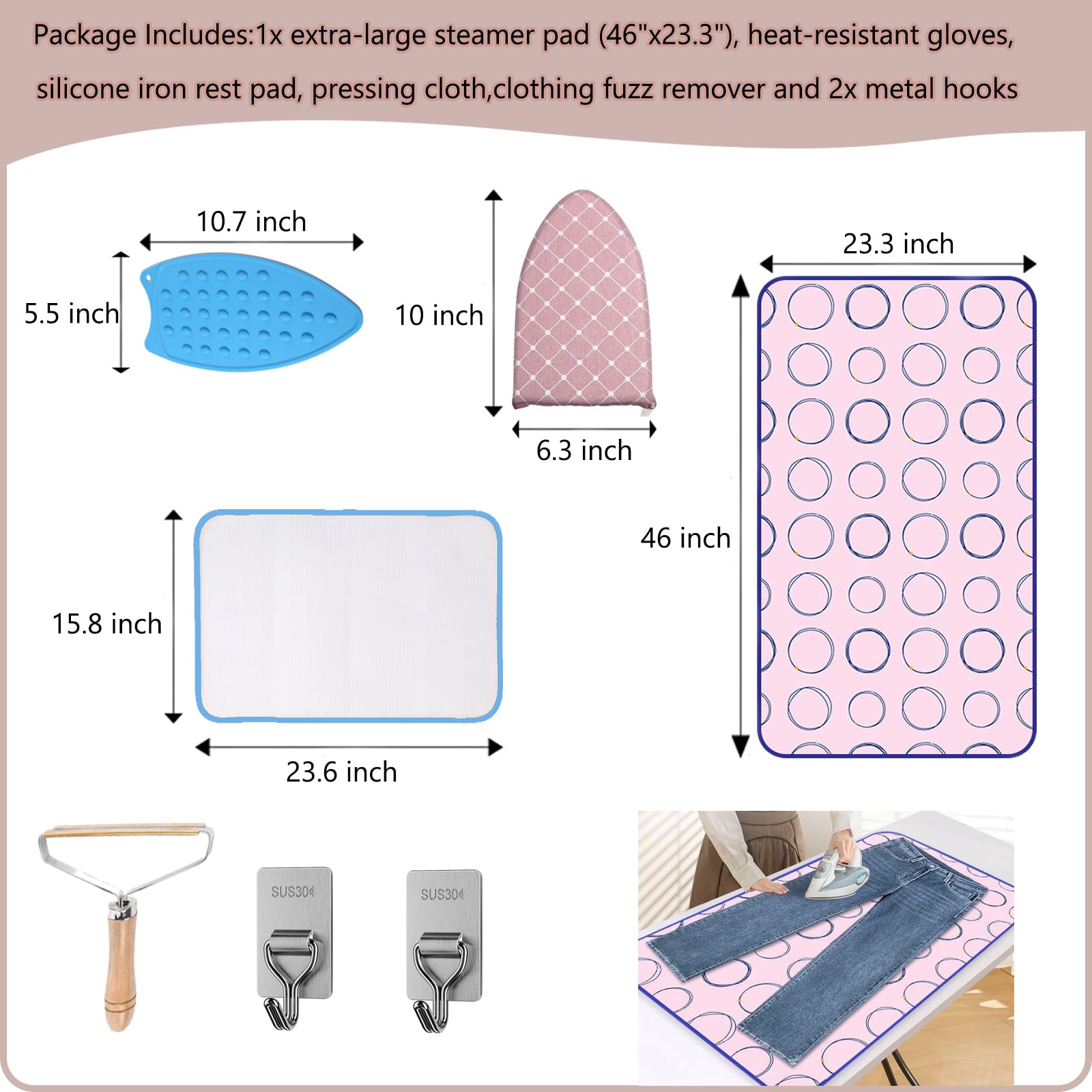 HomeToDou Over The Door Steamer Pad & Foldable Steam Board,Large 46