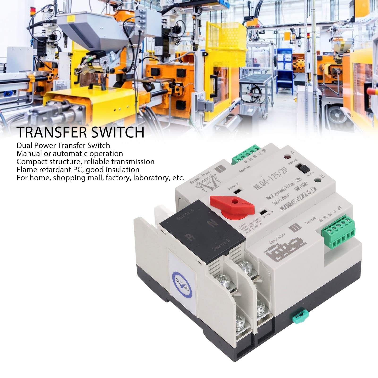 aqxreight Generatore di Commutatori di Trasferimento Automatico a Doppia Alimentazione 2P Commutatore di continuità AC230V 50A Che Garantisce e Trasmissione di Potenza PRINCIPIO Trasferimento di