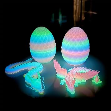 10.2inch 2pcs 3D Printed Luminous Dragon Egg Models,Flexible Joint Animal lacertid Figurines, Stress Relief, Fidget restlessness, ADHD Toys, Surprise Fantasy Gifts yeJB