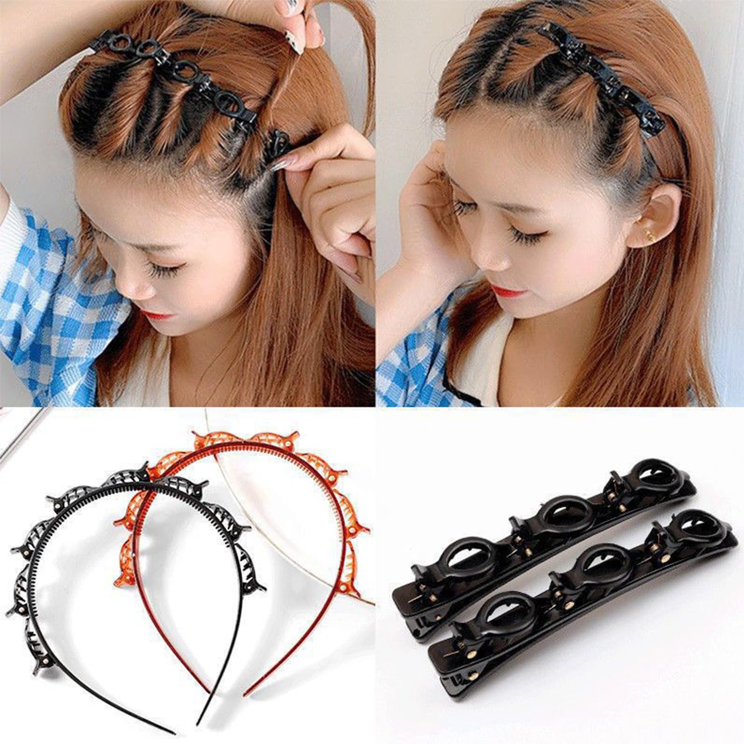 4 pieces butterfly clip headband,headband with clips,butterfly hair band,hair band with clips, Multicolor - Image 4