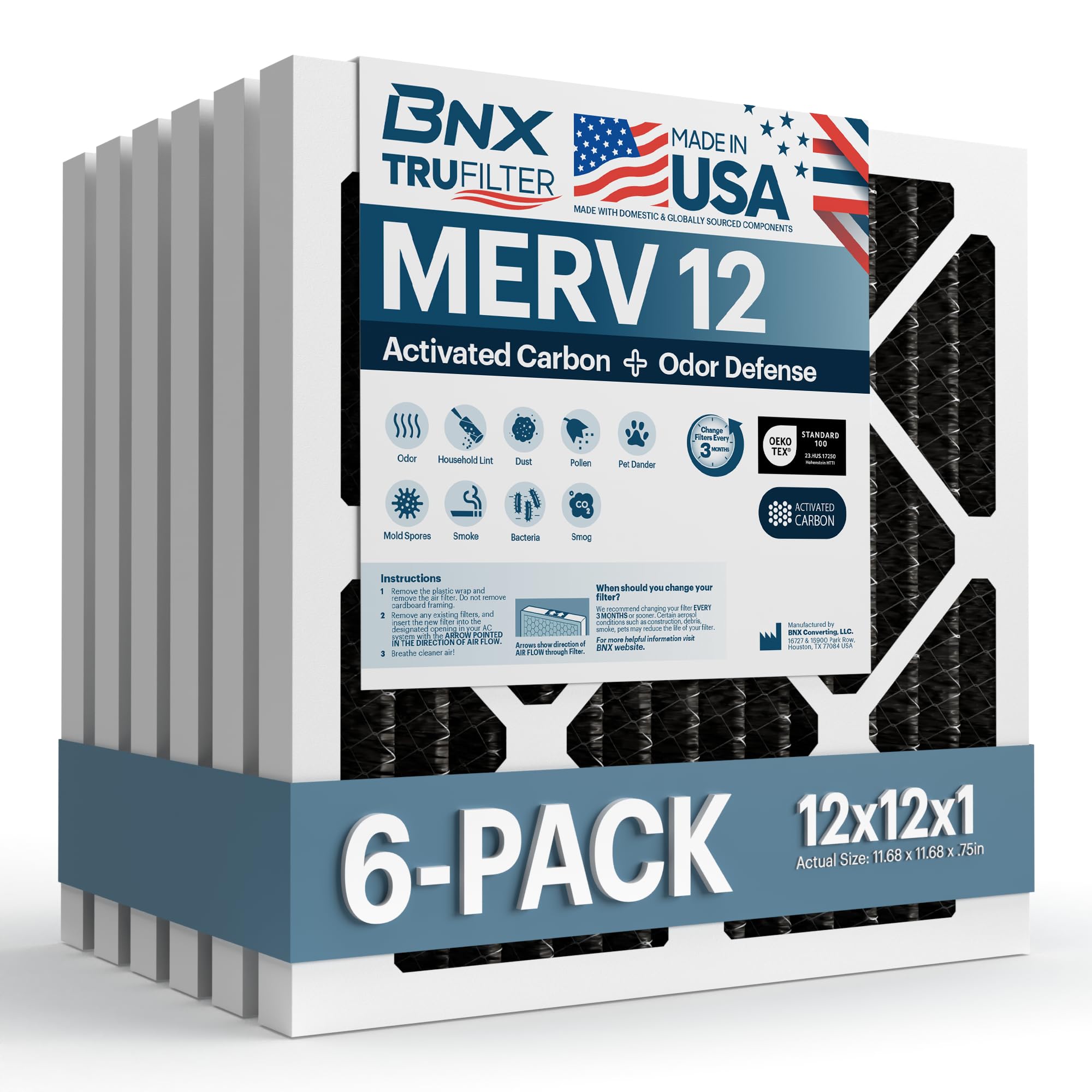 BNX TruFilter 12x12x1 MERV 12 Odor Defense