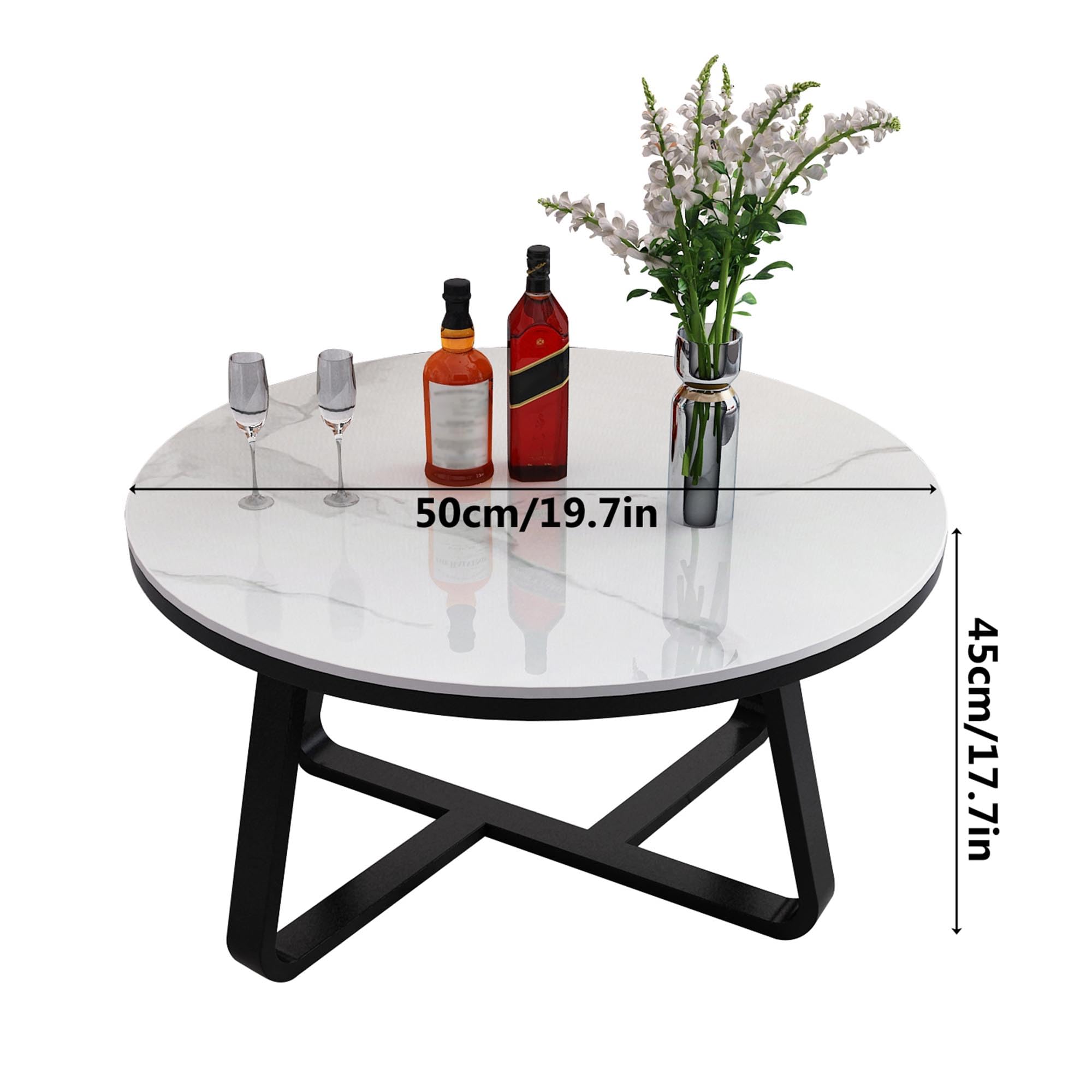 IPSU Couchtisch Runder Beistelltisch mit Stabilem Metallrahmen Moderne Marmortisch für Wohnzimmer