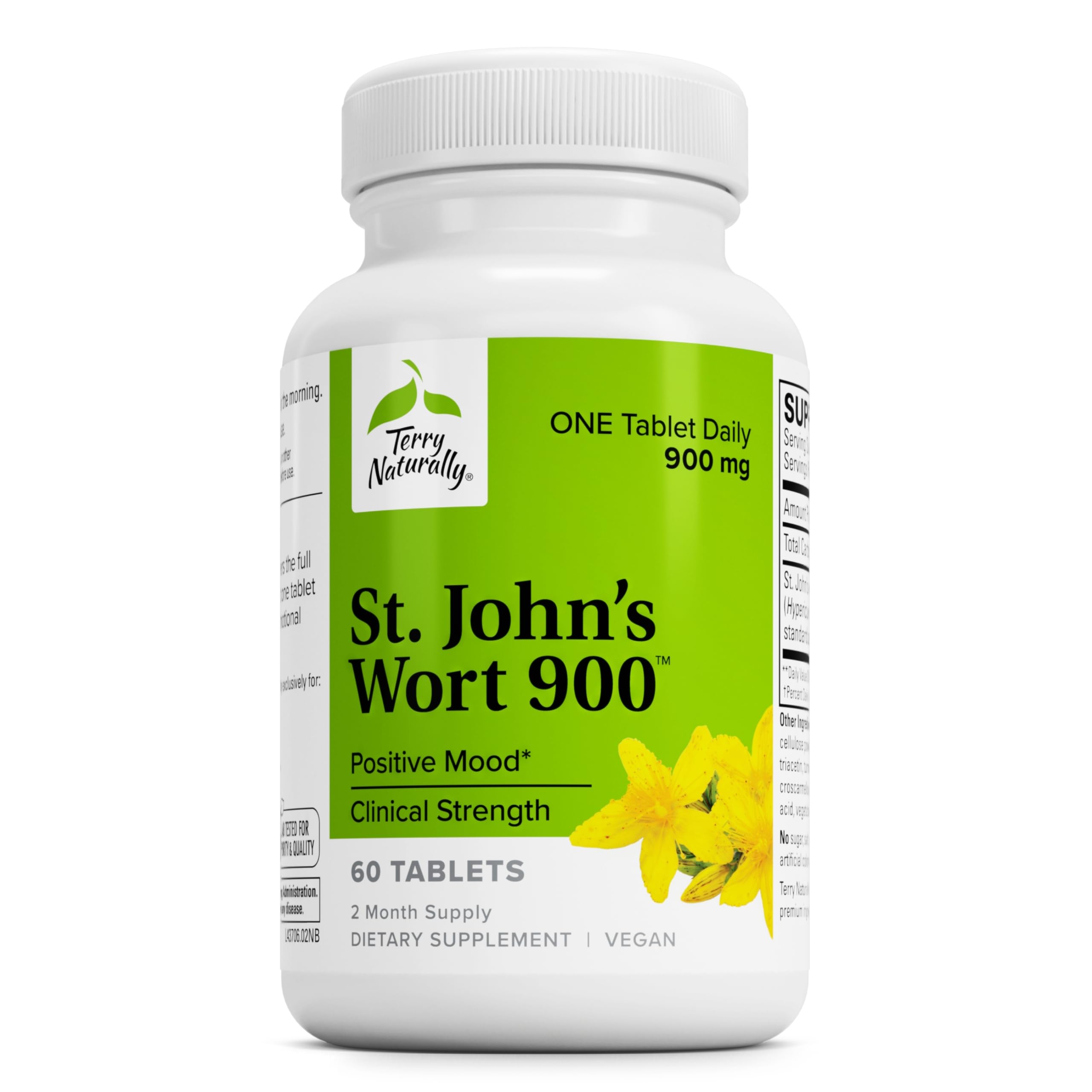 St John's Wort 900-60 Tablets - Provides Full Clinical Dose - Non-GMO, Vegan, Gluten Free - 60 Servings