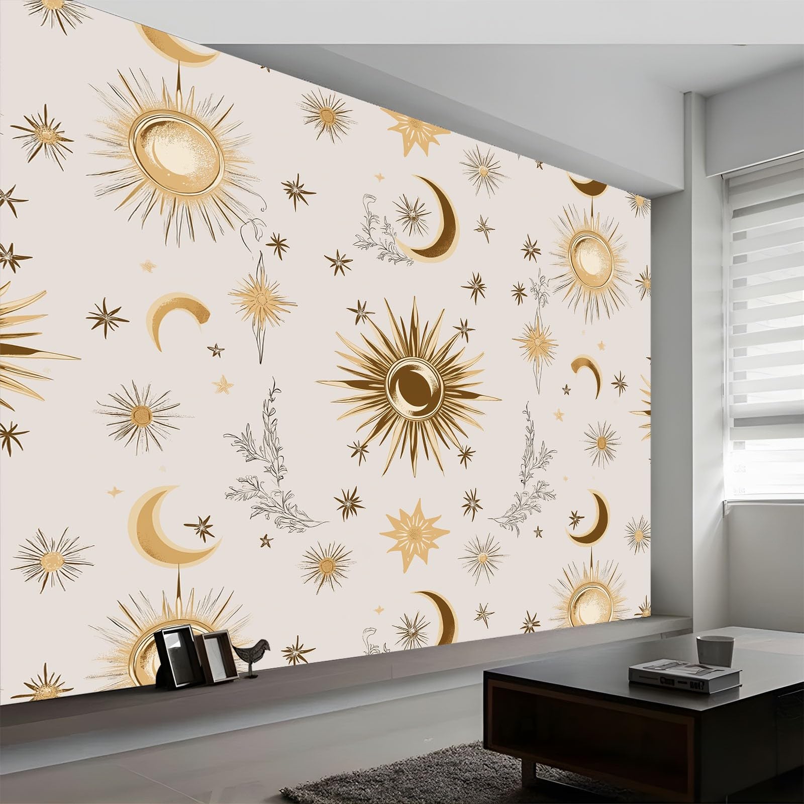 Fototapeta 350 x 256 cm Prosty księżyc Nowoczesne gwiazdy Dekoracja ścienna Gigantyczny plakat z polaru Dekoracja ścienna do salonu sypialni, jasnoszara
