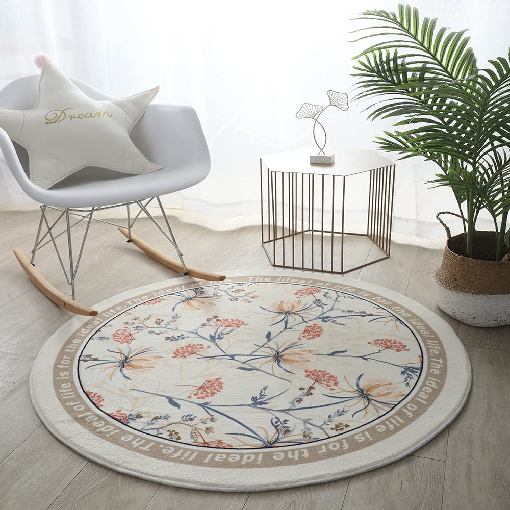 Patrón de flores Alfombra redonda Alfombra para sala de estar Alfombra para silla de computadora para niños Alfombra para gatear para niños Alfombra antideslizante,H,∅ 160cm