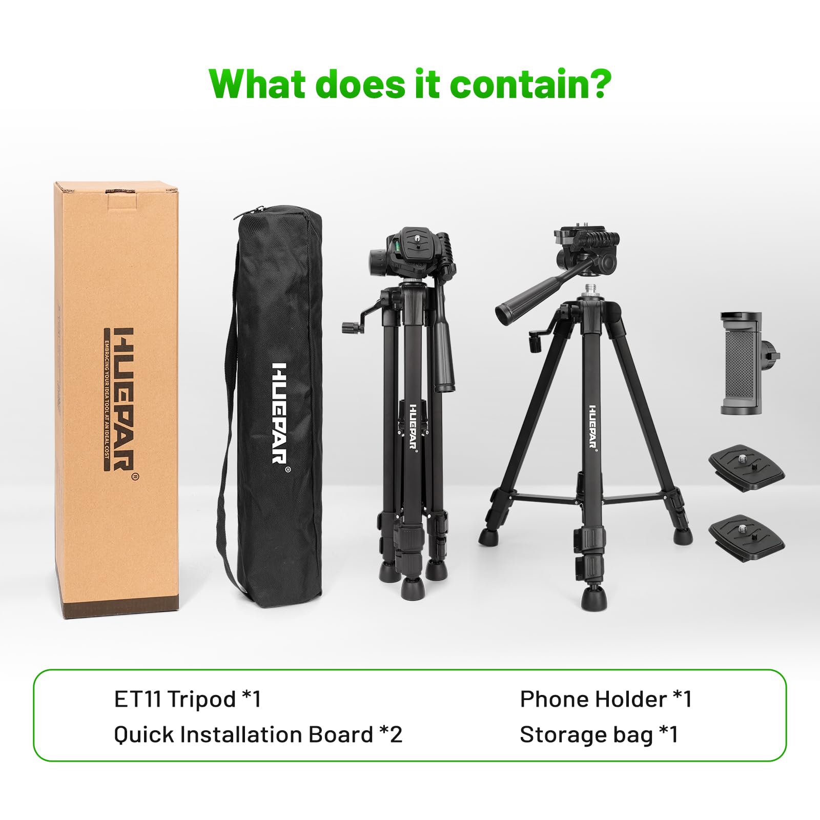 Huepar Trépied de niveau laser de 119,4 cm, trépied pour mesures de distance laser, téléphone et appareil photo, trépied professionnel en aluminium avec support de filetage de 6,35 mm, sac de