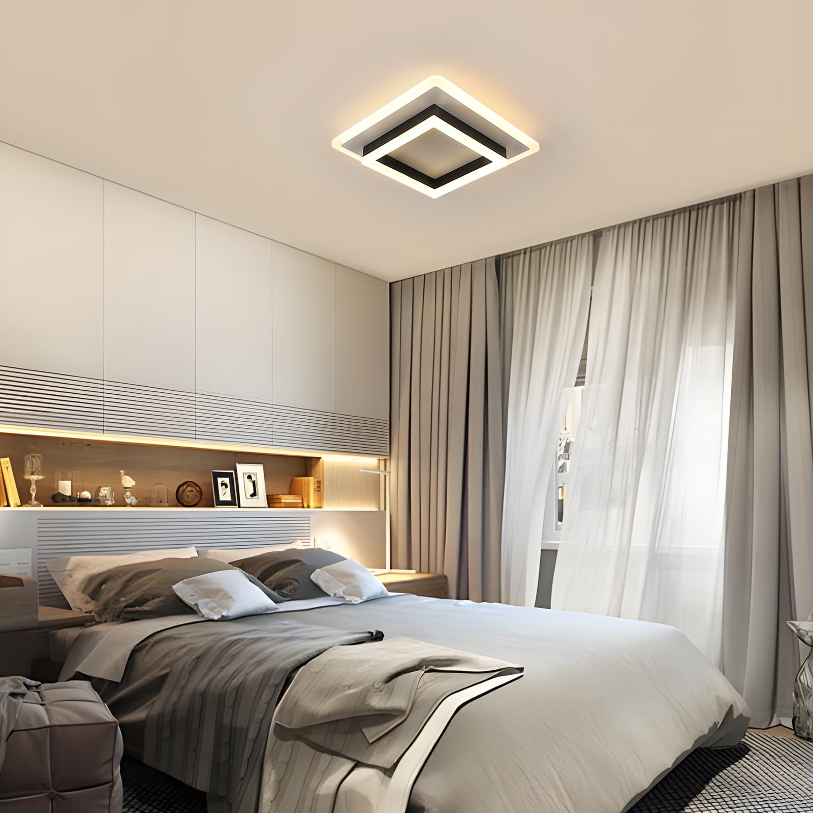 Plafon Led Techo, 30W Moderna Cuadrada Lámpara de Techo LED, | Luz de Techo Negro de Acrílico para Salon Dormitorio Cocina Pasillo, Blanco Cálido 3000K