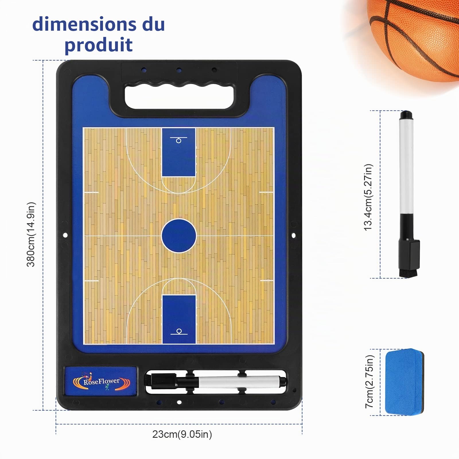 RoseFlower Tableaux Tactiques de Basket-Ball, Entraîneur Board de Basketball Magnétique Panneau Tactique Basketball avec Marqueur et Gomme - Basketball Coach Clipboard pour Entraînement, Compétition