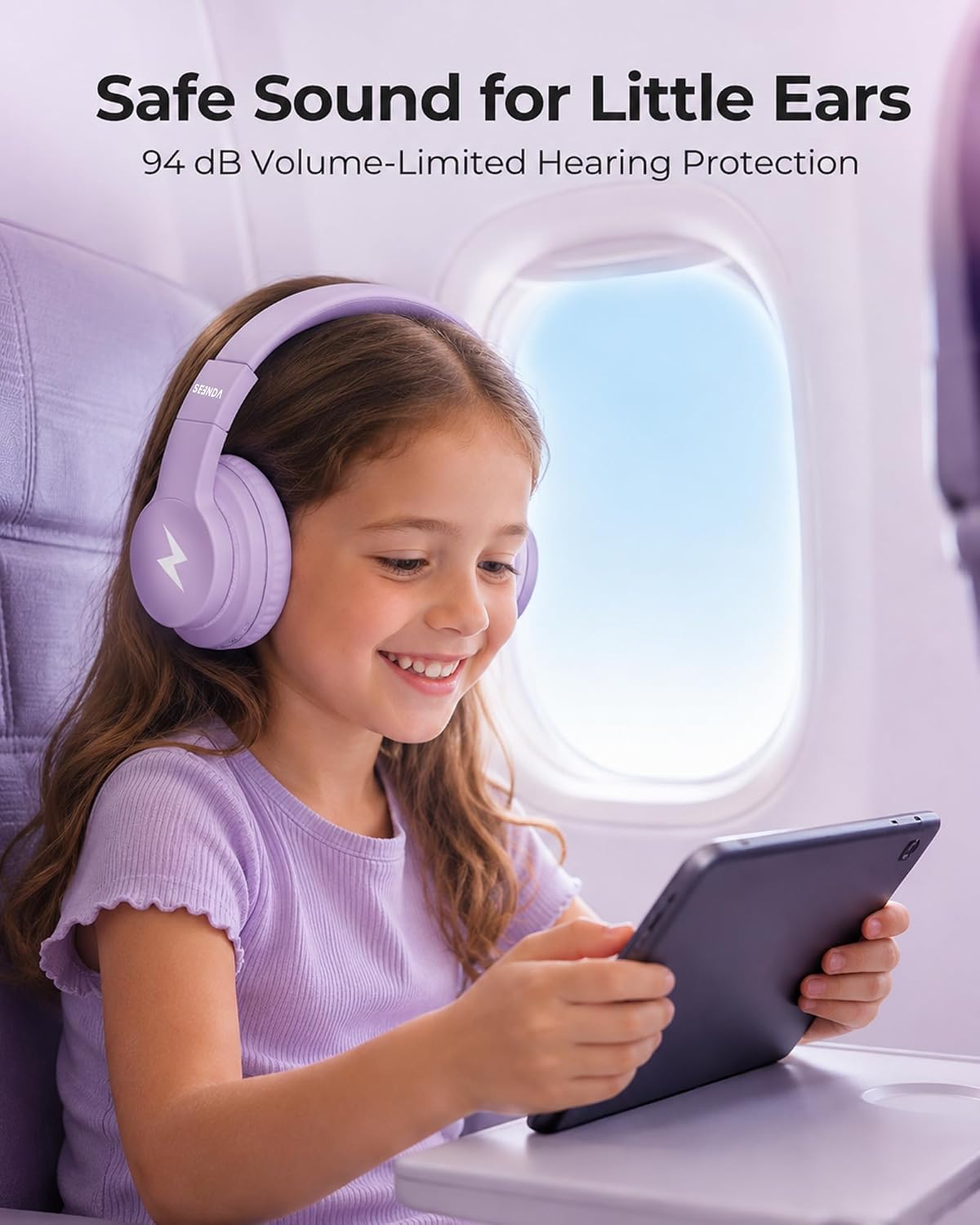seenda Kids Bluetooth Headphones, JCH-01 Kids Wireless Headphones for School, 85/94dB Volume Limited, 45H Playtime, 3 Lighting Modes, Built-in Mic Headset with Aux Cord for iPad,Purple thumbnail